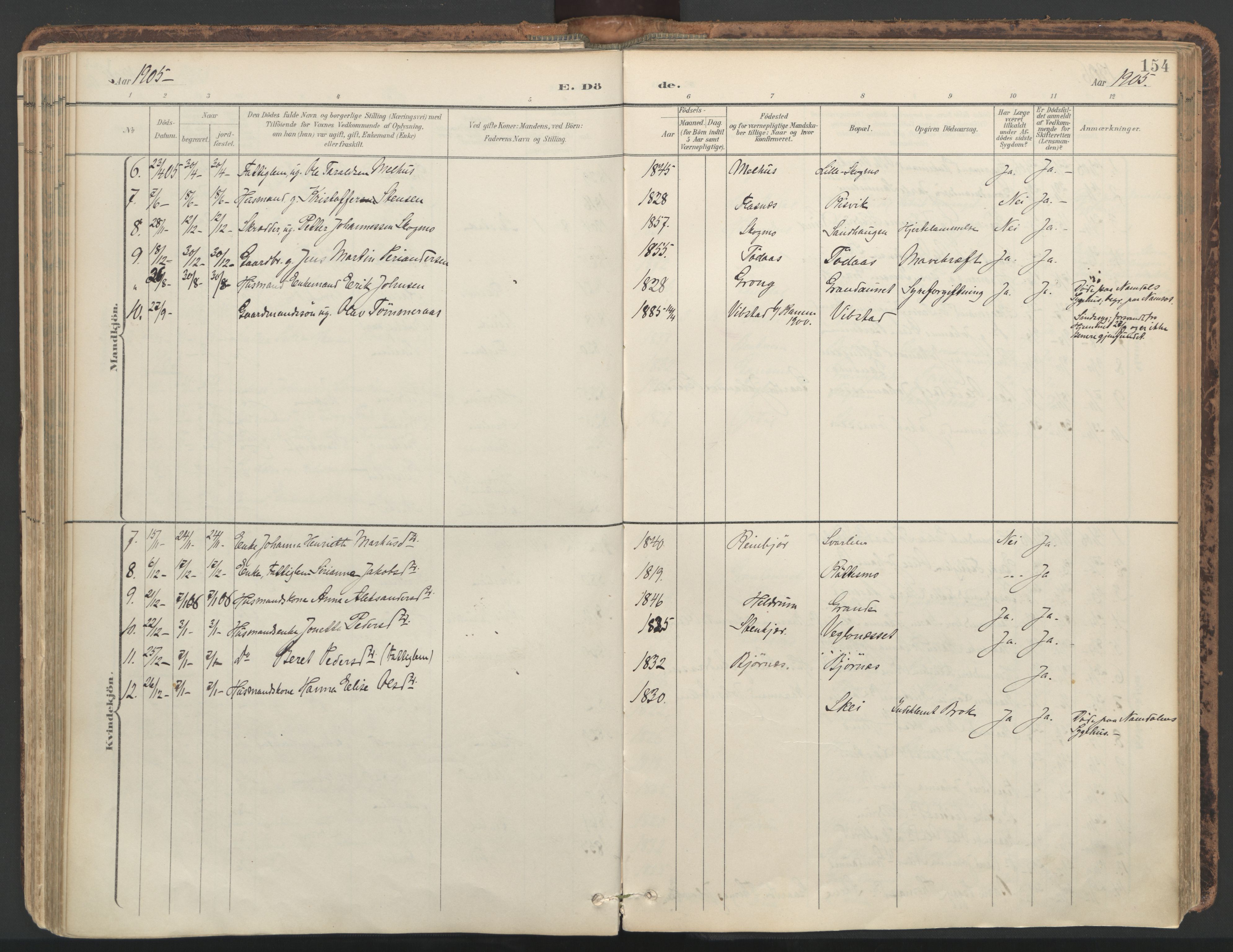 Ministerialprotokoller, klokkerbøker og fødselsregistre - Nord-Trøndelag, SAT/A-1458/764/L0556: Parish register (official) no. 764A11, 1897-1924, p. 154