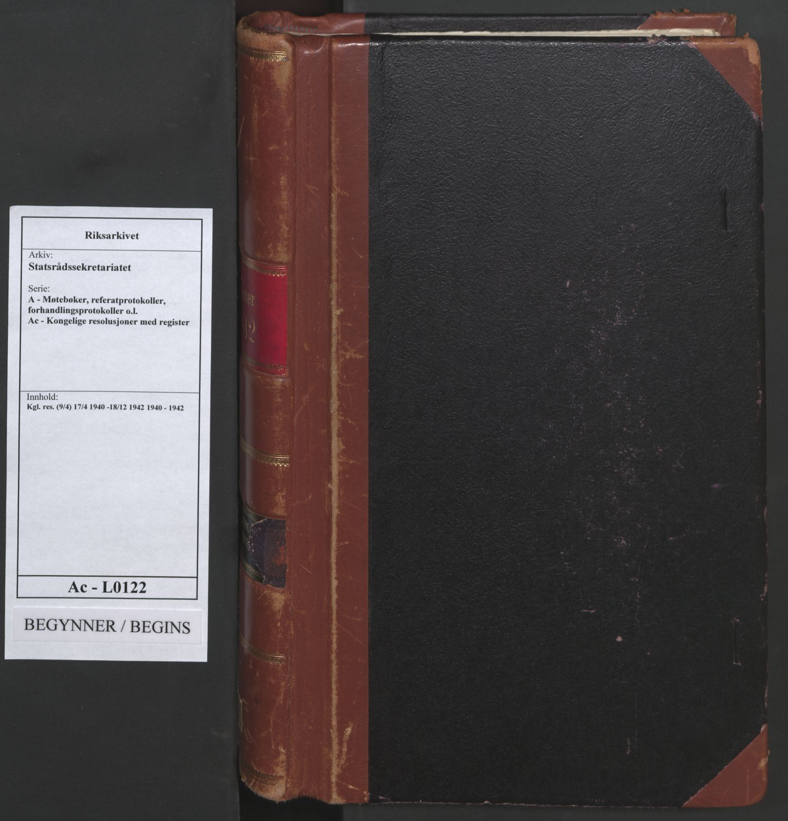 Statsrådssekretariatet, AV/RA-S-1001/A/Ac/L0122: Kgl. res. (9/4) 17/4 1940 -18/12 1942, 1940-1942, p. 1