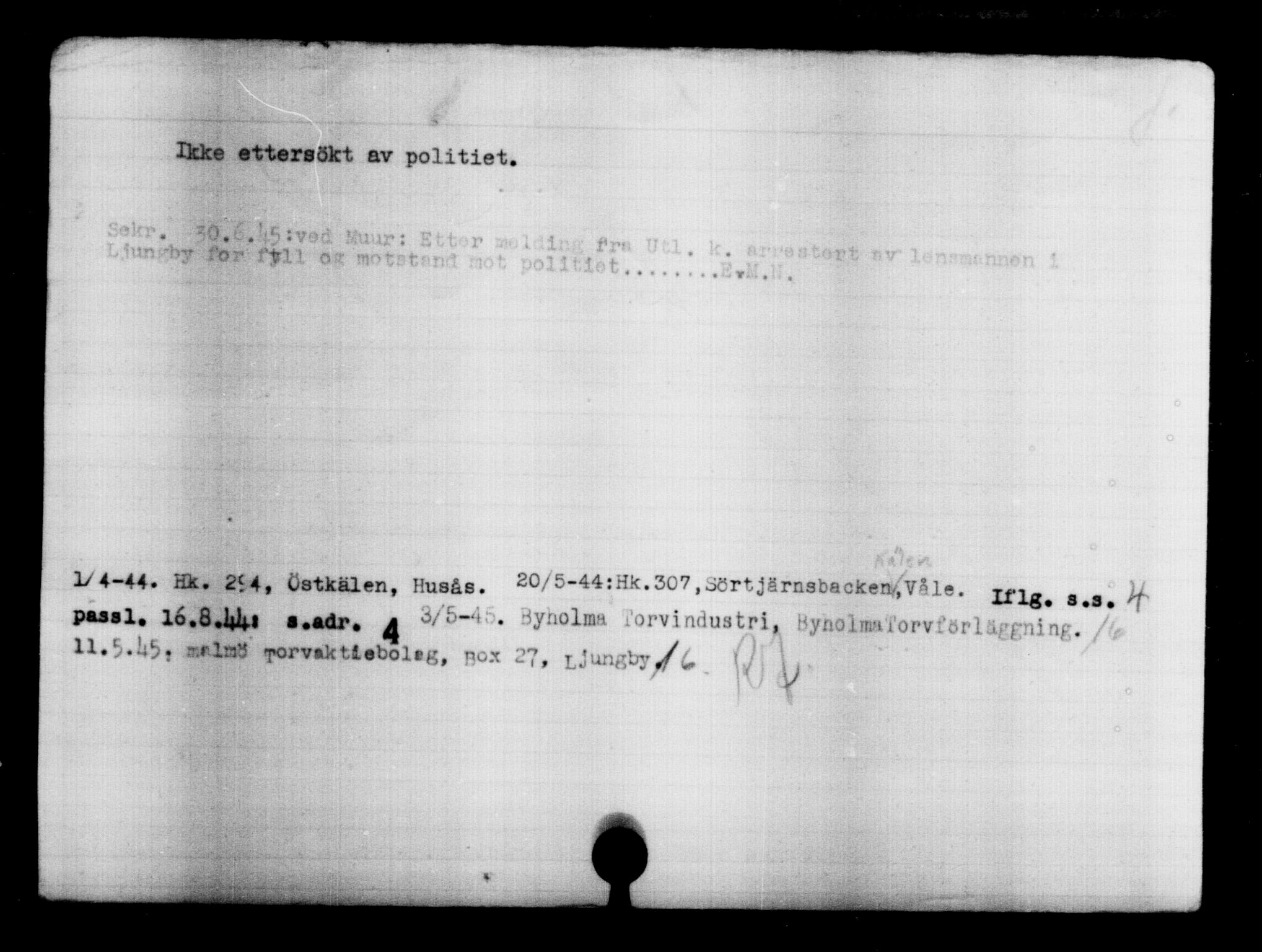 Utenriksstasjonene, Legasjonen i Stockholm, Flyktningkontoret, AV/RA-S-6753/V/Va/L0004: Kjesäterkartoteket, flyktninger med registreringsnr. 3496-6610, 1940-1945, p. 1501