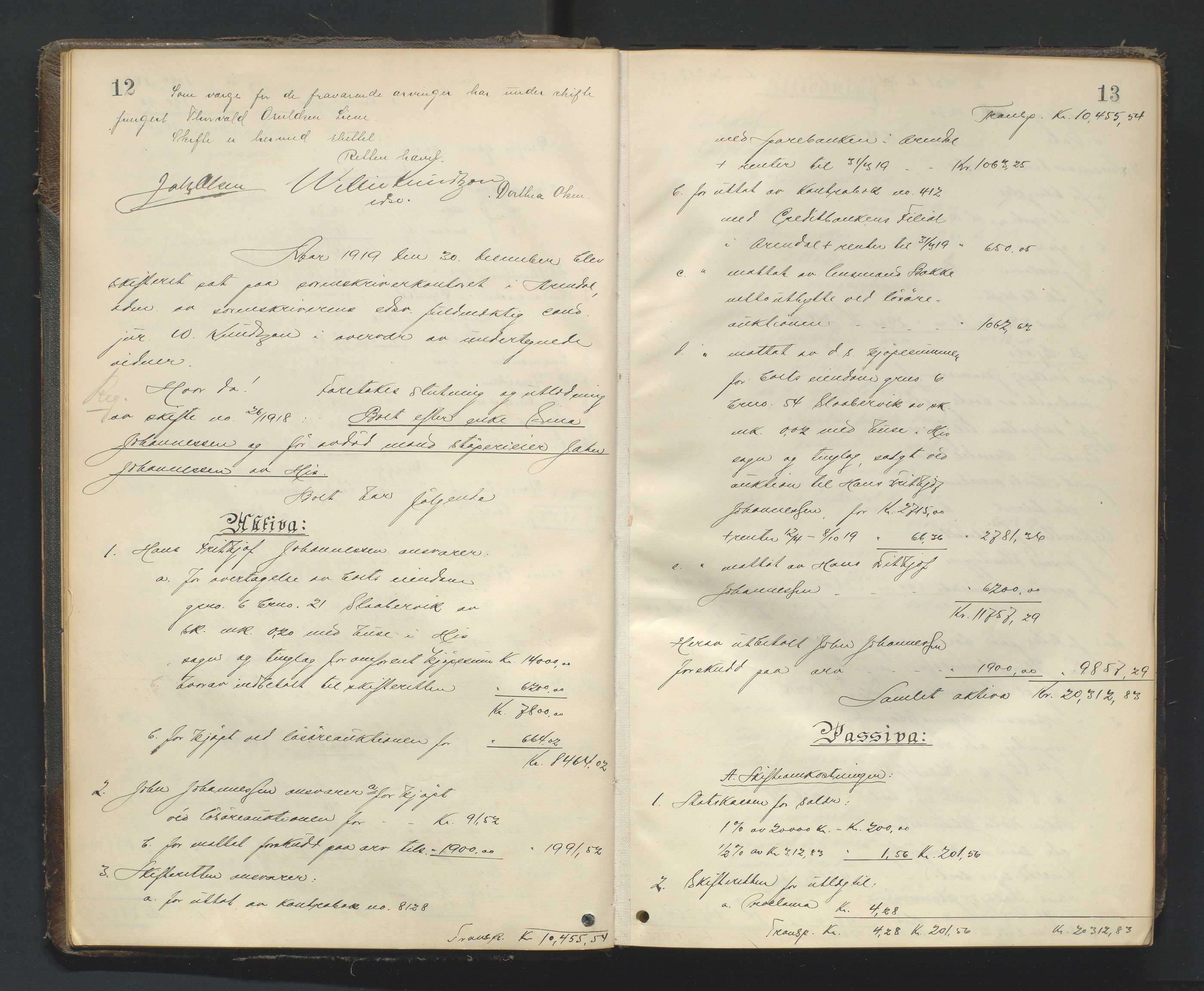 Nedenes sorenskriveri, AV/SAK-1221-0006/H/Hc/L0022: Skifteutlodningsprotokoll nr 8, 1919-1926, p. 12-13