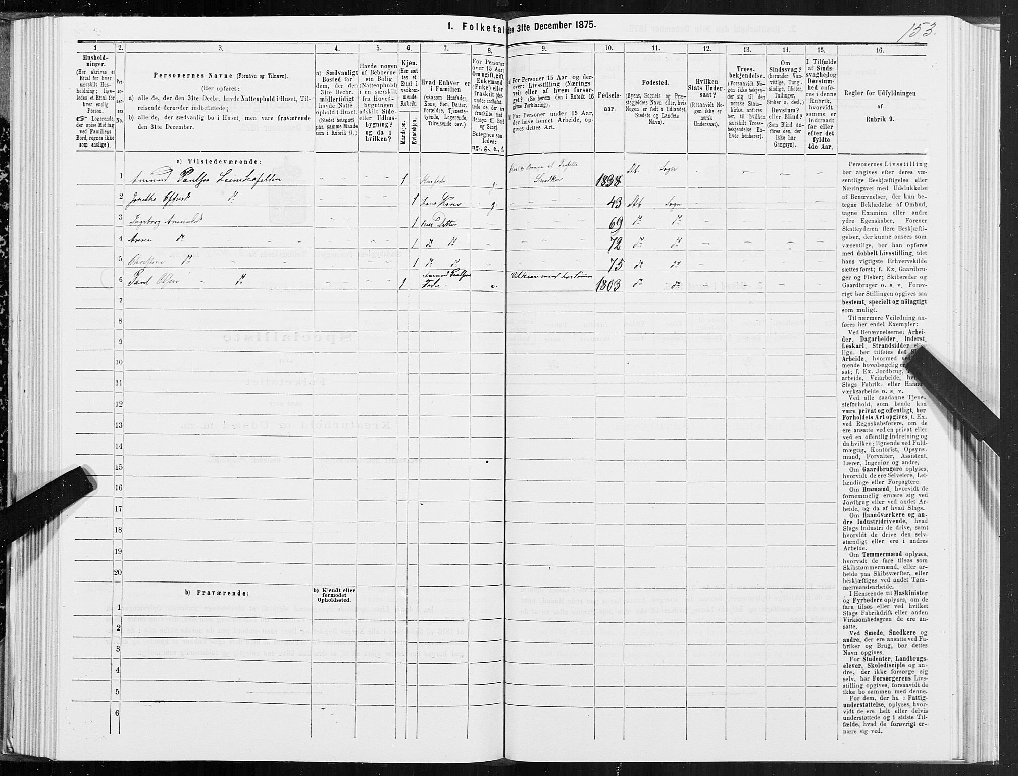 SAT, 1875 census for 1625P Stadsbygd, 1875, p. 1153