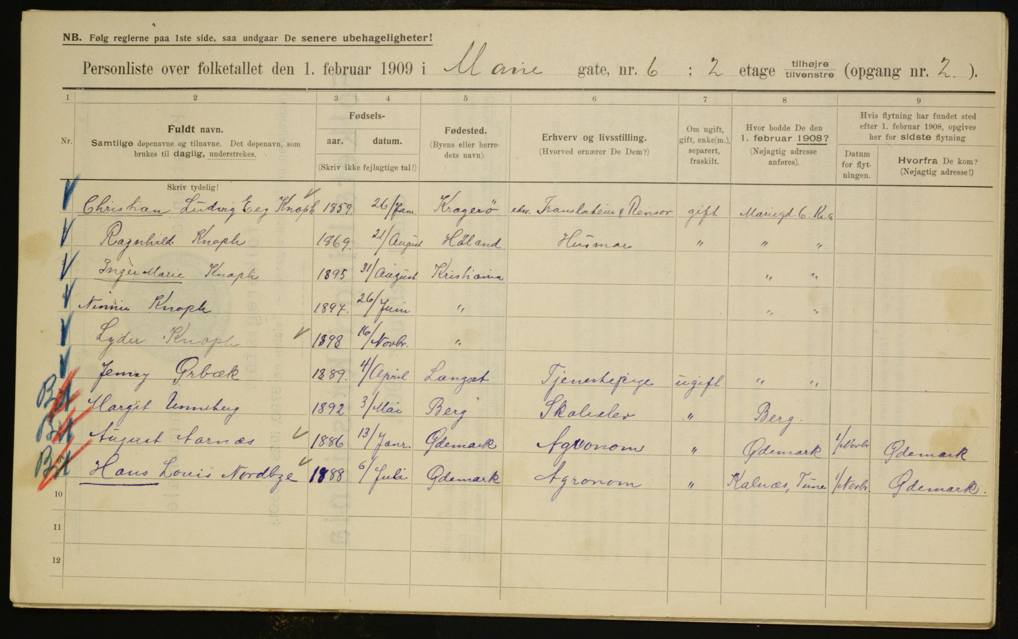 OBA, Municipal Census 1909 for Kristiania, 1909, p. 56912