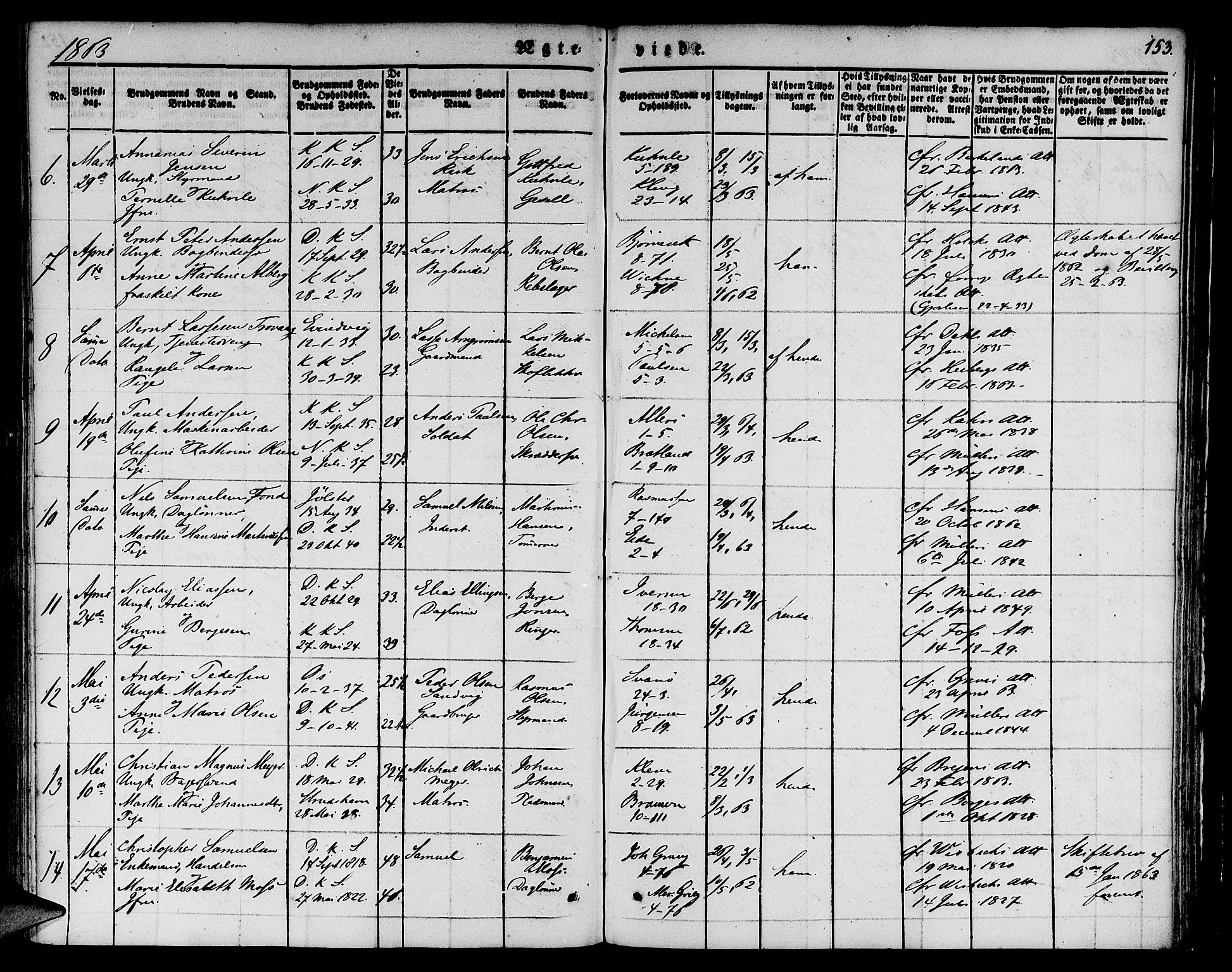 Nykirken Sokneprestembete, AV/SAB-A-77101/H/Hab: Parish register (copy) no. D 1, 1832-1867, p. 153