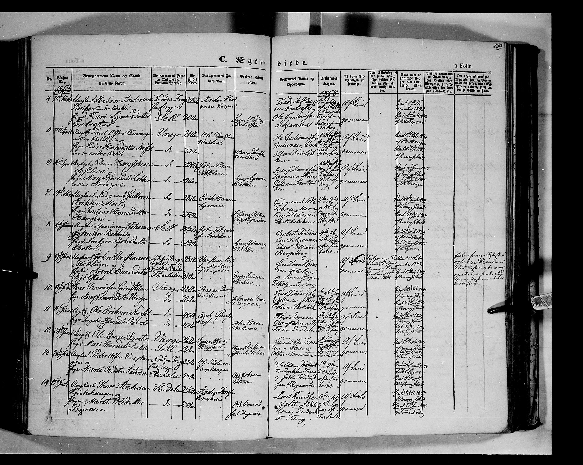 Vågå prestekontor, SAH/PREST-076/H/Ha/Haa/L0006: Parish register (official) no. 6 /1, 1856-1872, p. 289