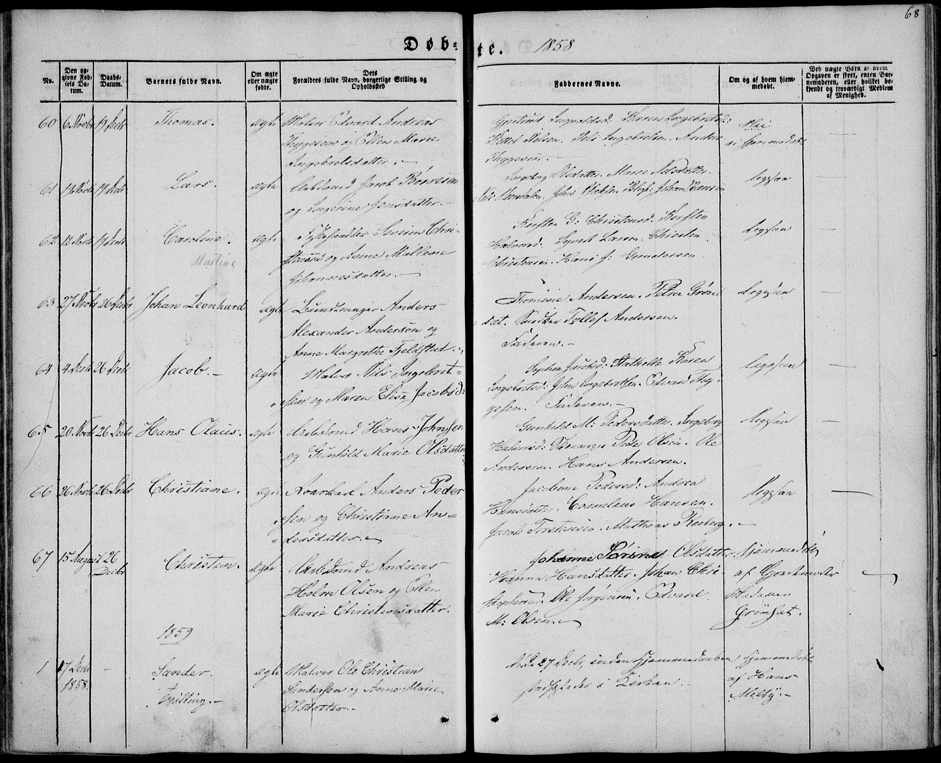 Brevik kirkebøker, AV/SAKO-A-255/F/Fa/L0005: Parish register (official) no. 5, 1847-1865, p. 68