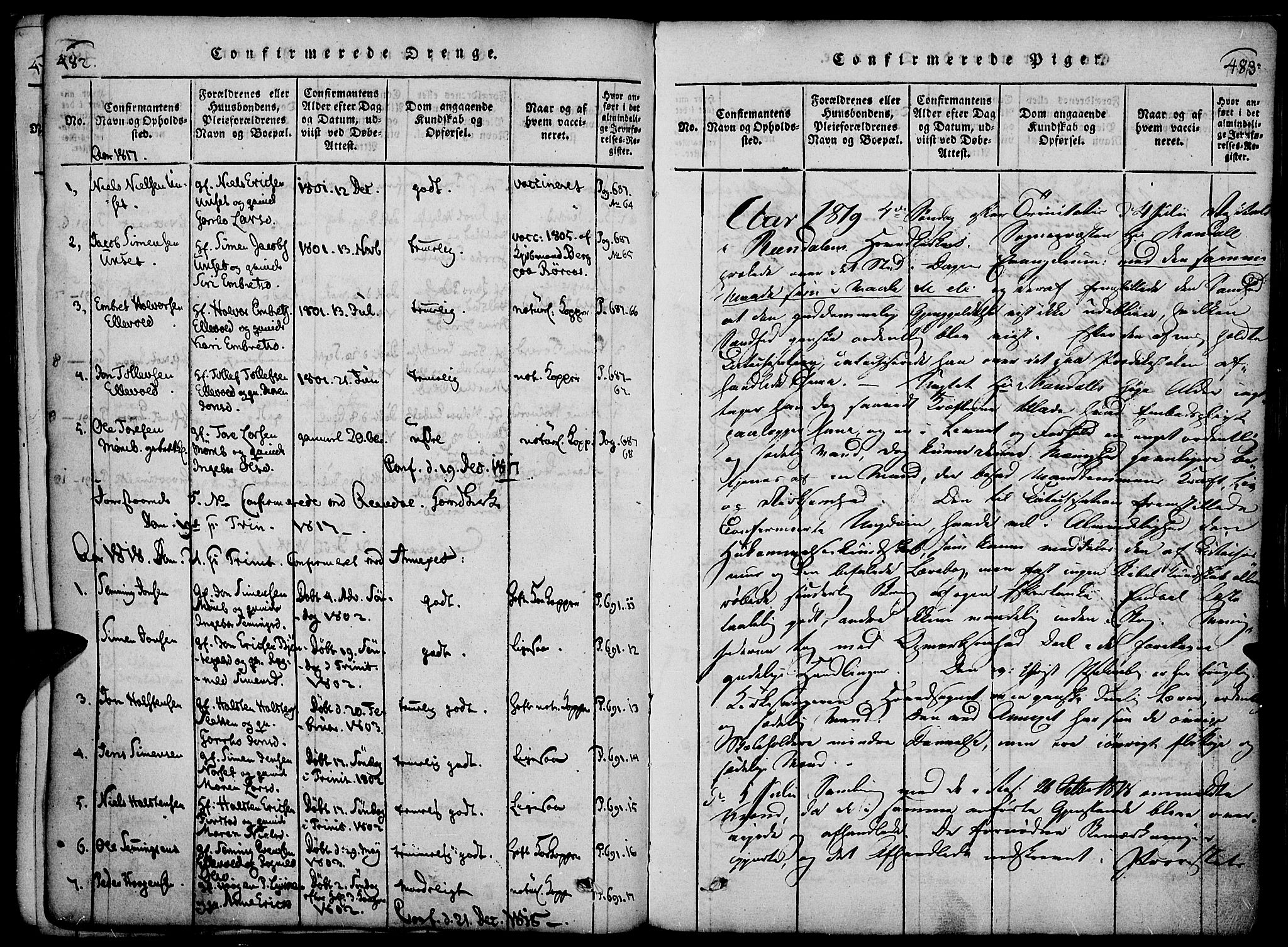 Rendalen prestekontor, SAH/PREST-054/H/Ha/Haa/L0003: Parish register (official) no. 3, 1815-1829, p. 482-483
