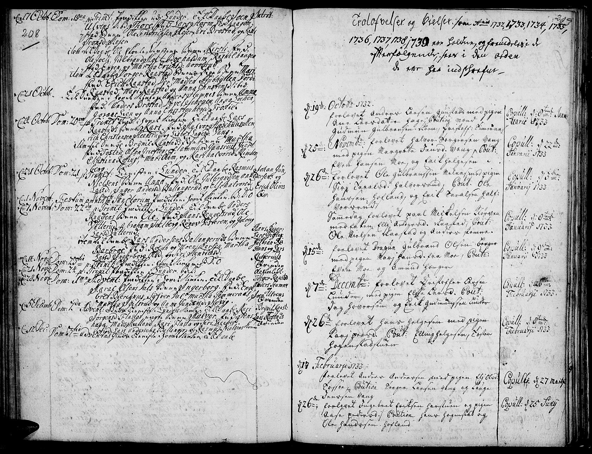Jevnaker prestekontor, SAH/PREST-116/H/Ha/Haa/L0002: Parish register (official) no. 2, 1725-1751, p. 208-209