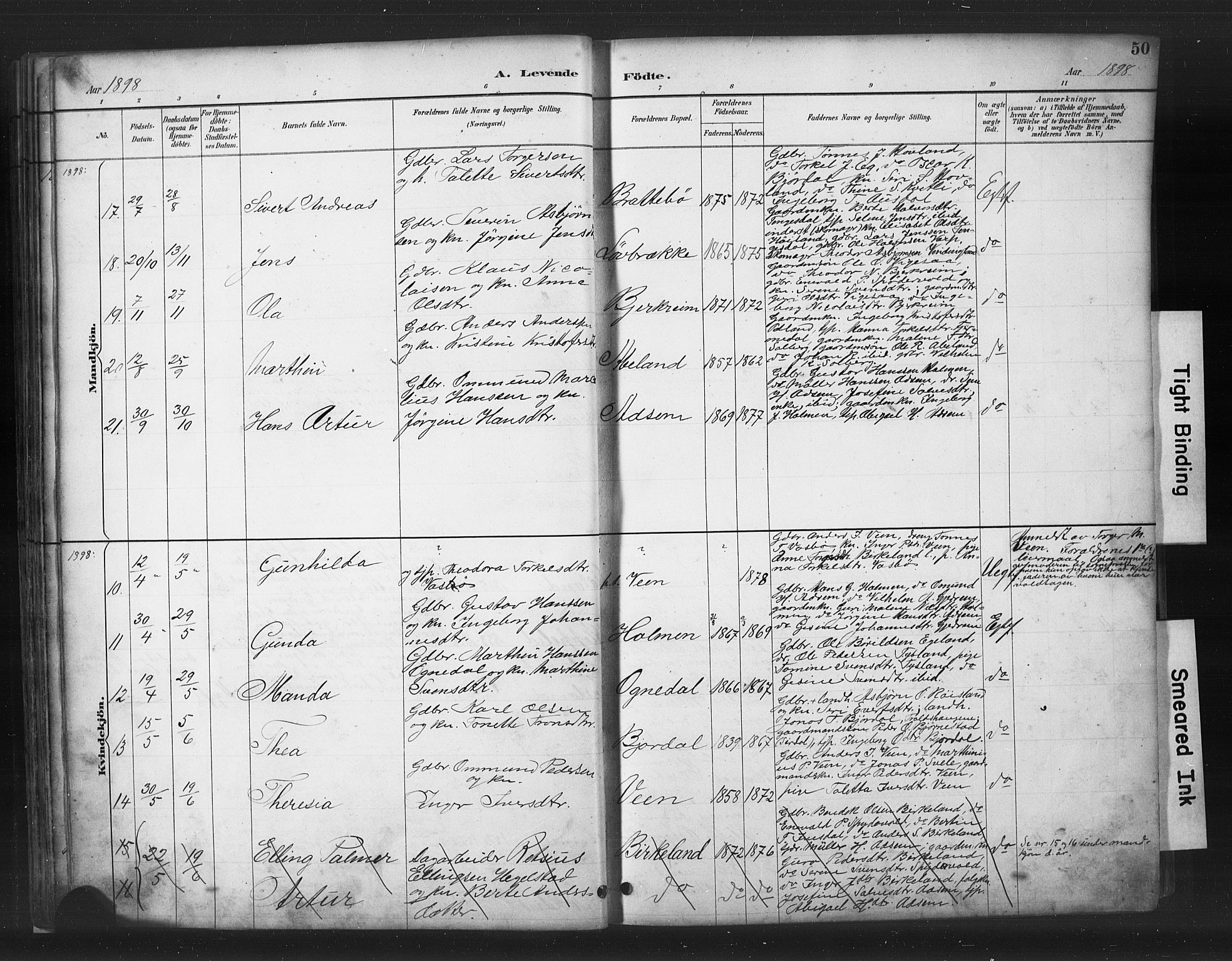 Helleland sokneprestkontor, AV/SAST-A-101810: Parish register (copy) no. B 5, 1887-1908, p. 50