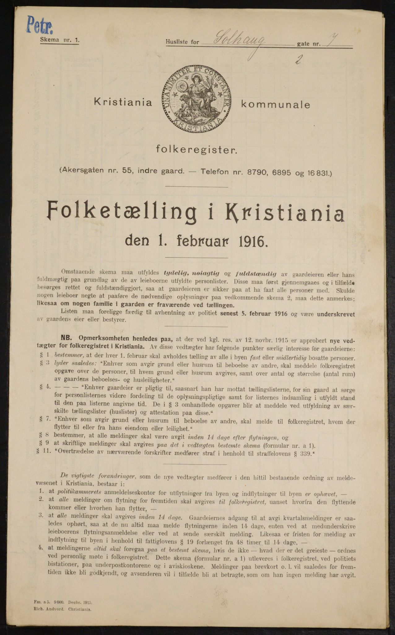 OBA, Municipal Census 1916 for Kristiania, 1916, p. 101922