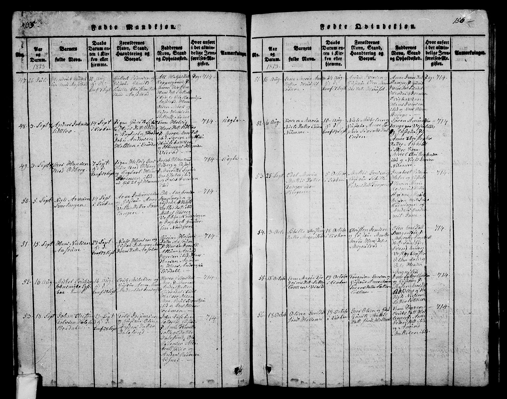 Hedrum kirkebøker, AV/SAKO-A-344/G/Ga/L0003: Parish register (copy) no. I 3, 1817-1835, p. 155-156