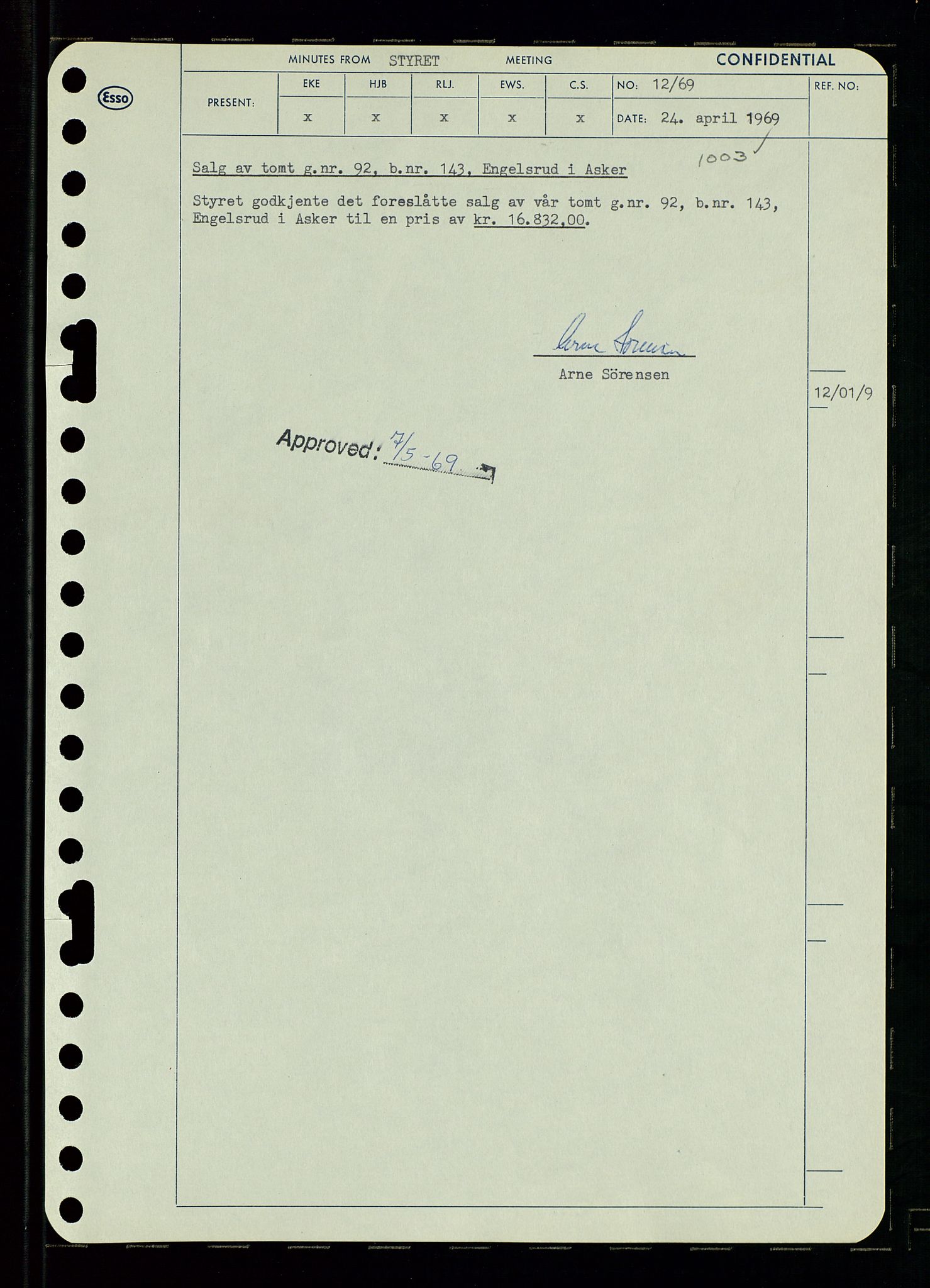 Pa 0982 - Esso Norge A/S, SAST/A-100448/A/Aa/L0003/0001: Den administrerende direksjon Board minutes (styrereferater) og Bedriftforsamlingsprotokoll / Den administrerende direksjon Board minutes (styrereferater), 1969, p. 14