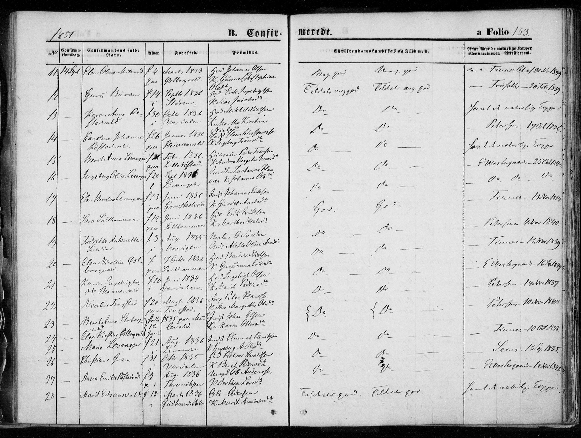 Ministerialprotokoller, klokkerbøker og fødselsregistre - Nord-Trøndelag, SAT/A-1458/720/L0183: Parish register (official) no. 720A01, 1836-1855, p. 153