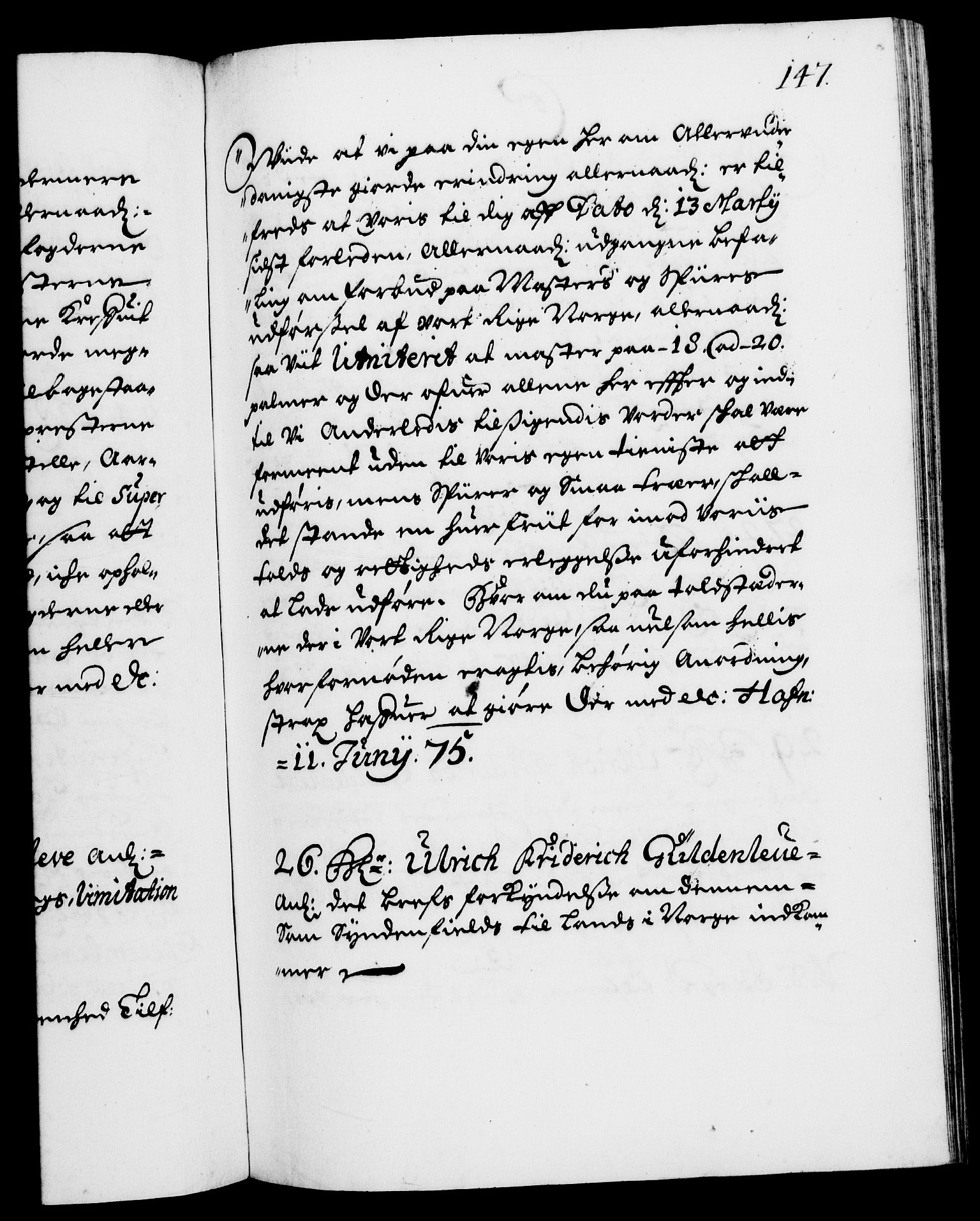 Danske Kanselli 1572-1799, RA/EA-3023/F/Fc/Fca/Fcab/L0012: Norske tegnelser (mikrofilm), 1670-1683, p. 147a