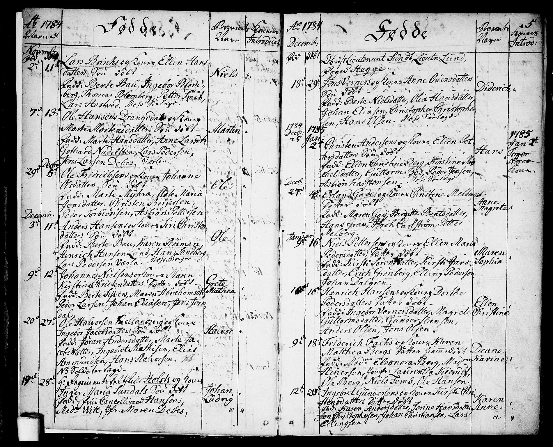 Moss prestekontor Kirkebøker, AV/SAO-A-2003/F/Fa/L0004: Parish register (official) no. I 4, 1784-1808, p. 4-5