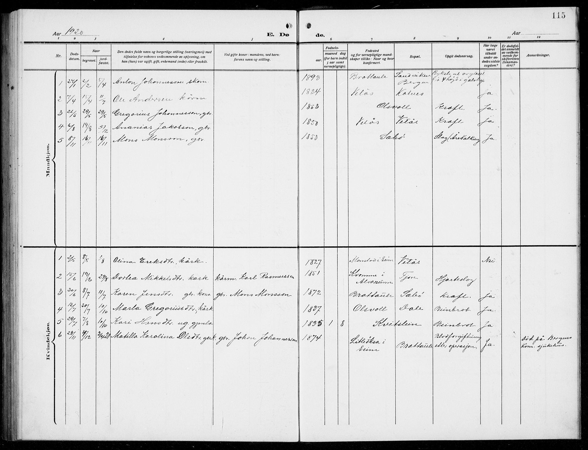 Manger sokneprestembete, AV/SAB-A-76801/H/Hab: Parish register (copy) no. D  4, 1910-1935, p. 115