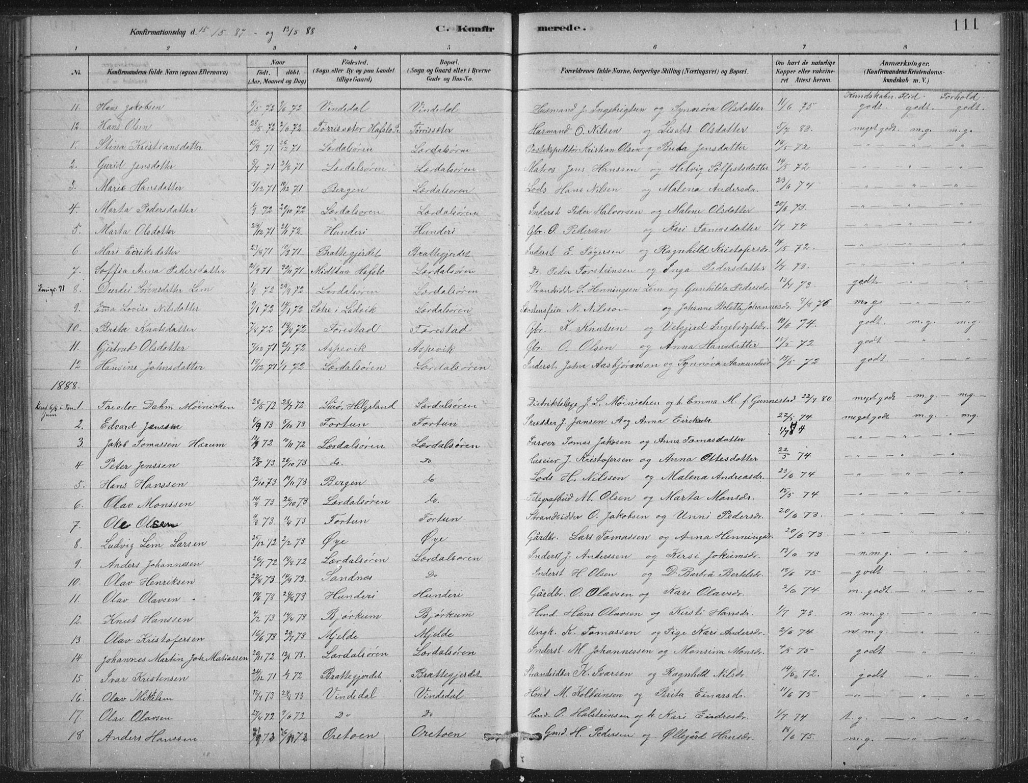 Lærdal sokneprestembete, SAB/A-81201: Parish register (official) no. D  1, 1878-1908, p. 111