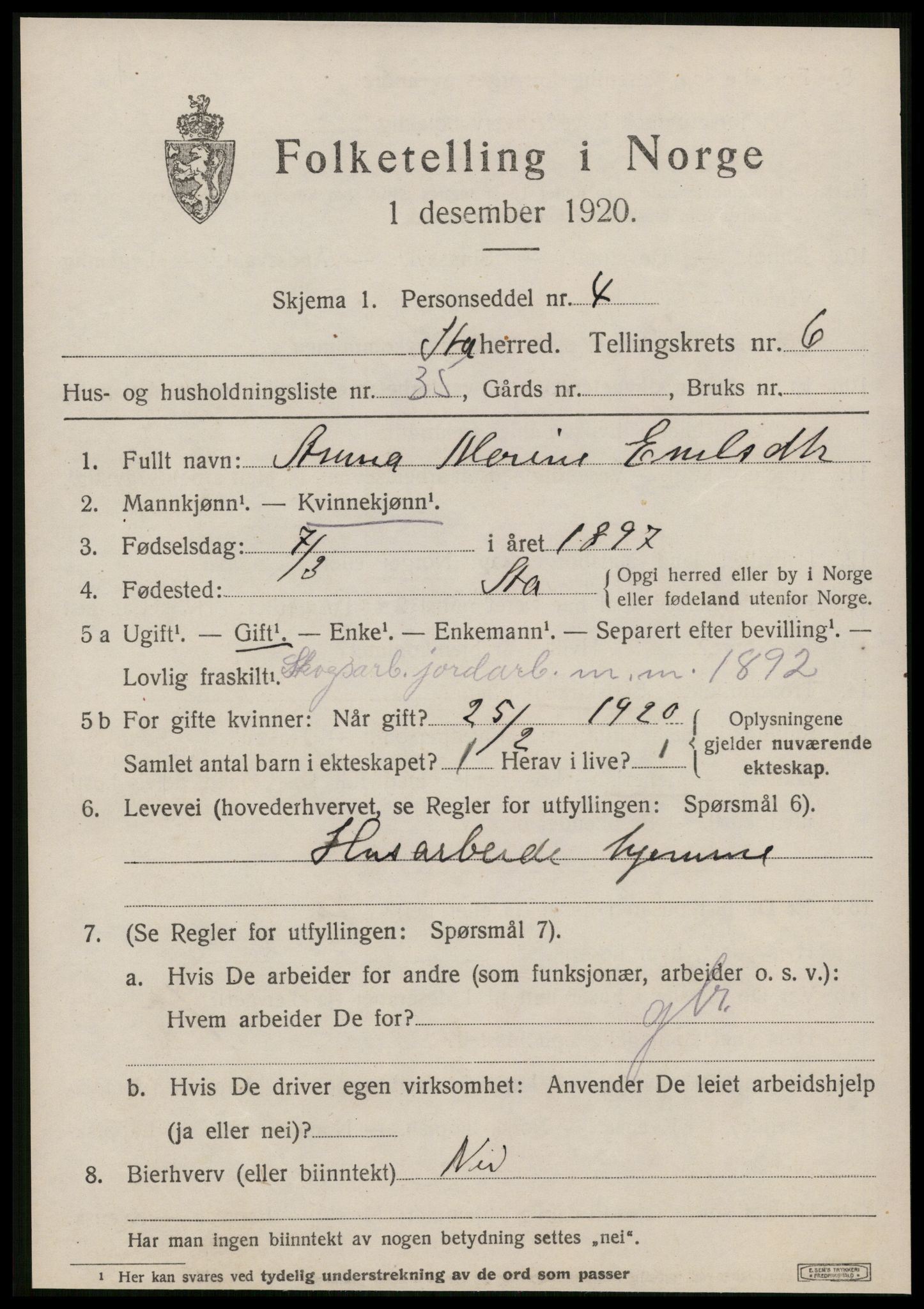 SAT, 1920 census for Å, 1920, p. 2888