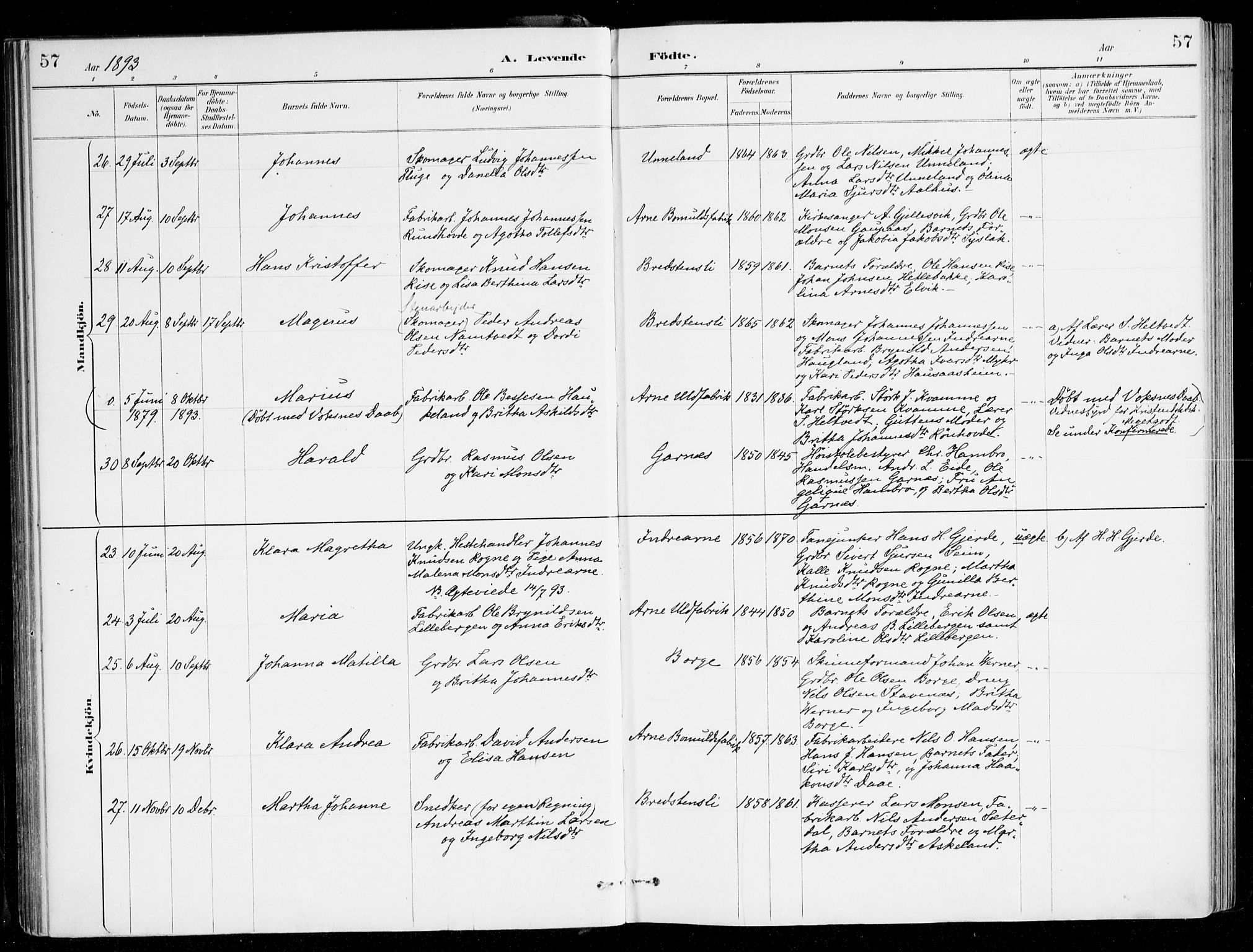 Haus sokneprestembete, AV/SAB-A-75601/H/Haa/Haad/L0001: Parish register (official) no. D 1, 1887-1898, p. 57