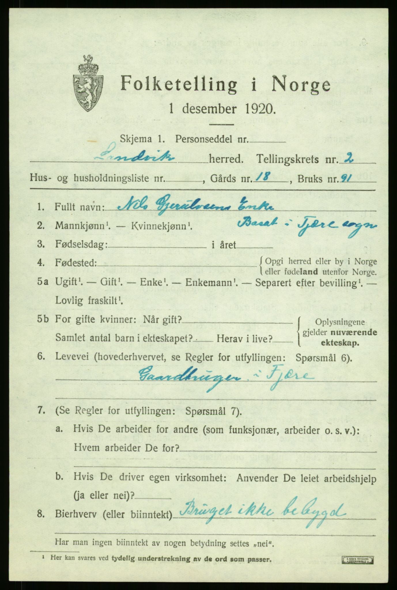 RA, 1920 census: Additional forms, 1920, p. 61