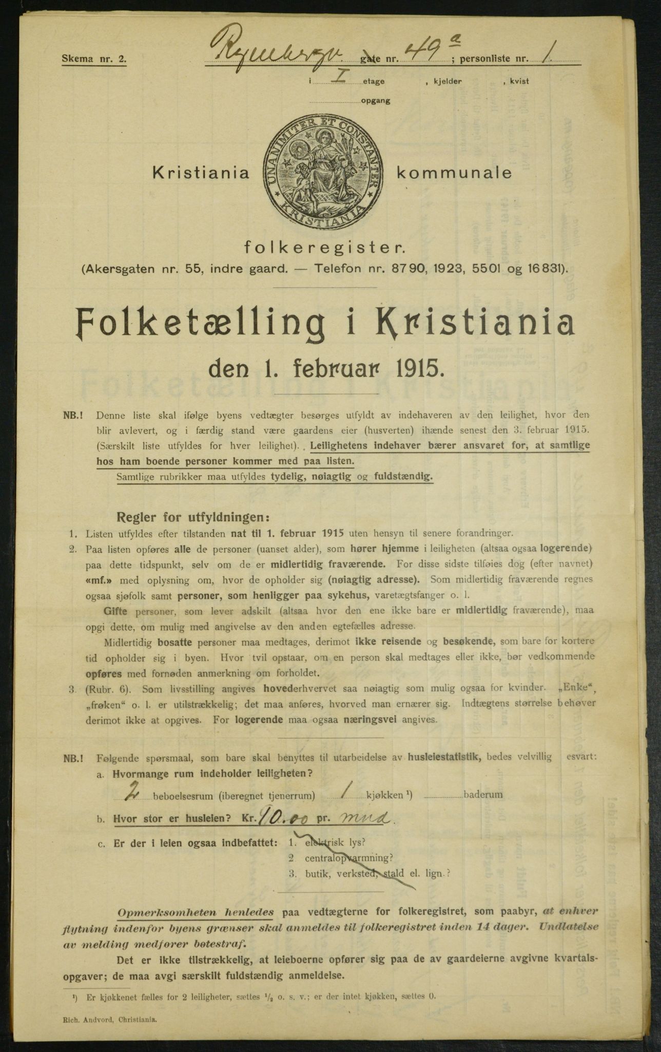 OBA, Municipal Census 1915 for Kristiania, 1915, p. 85536