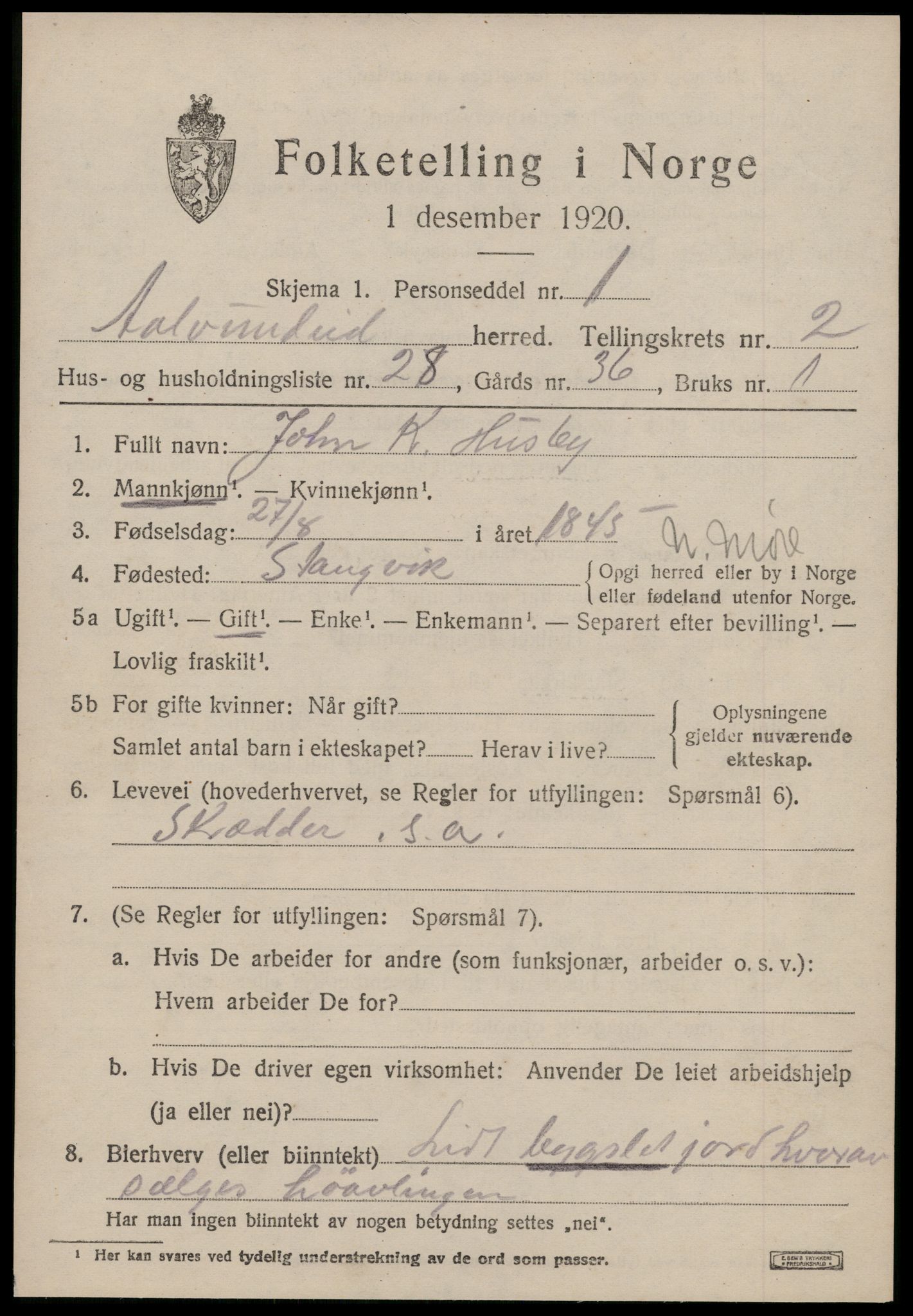 SAT, 1920 census for Ålvundeid, 1920, p. 798