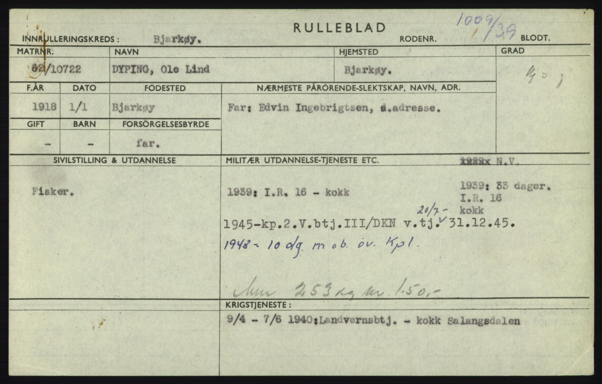 Forsvaret, Troms infanteriregiment nr. 16, AV/RA-RAFA-3146/P/Pa/L0023: Rulleblad for regimentets menige mannskaper, årsklasse 1939, 1939, p. 177