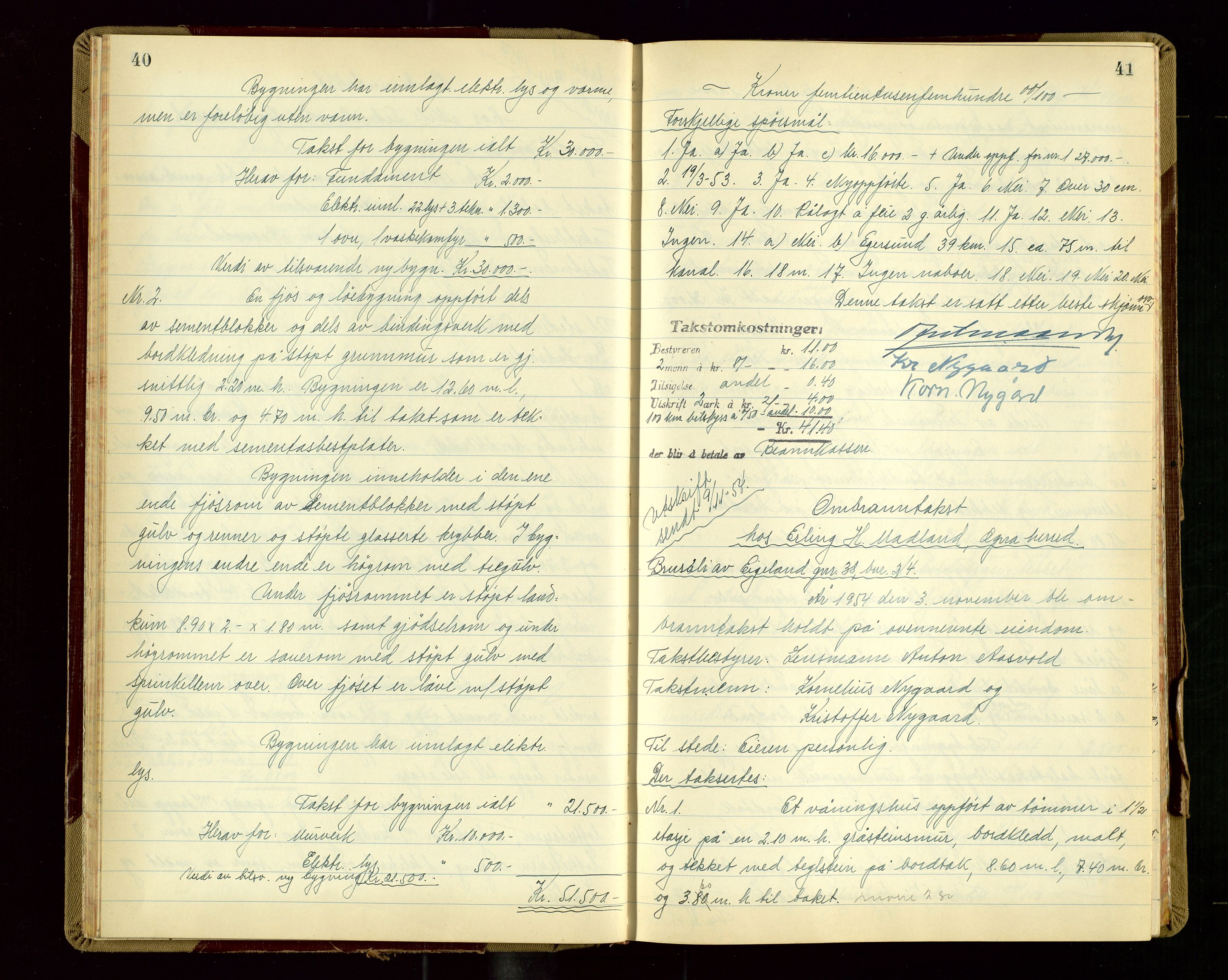 Eigersund lensmannskontor, AV/SAST-A-100171/Goa/L0013: "Branntakstprotokoll", 1954-1955, p. 40-41