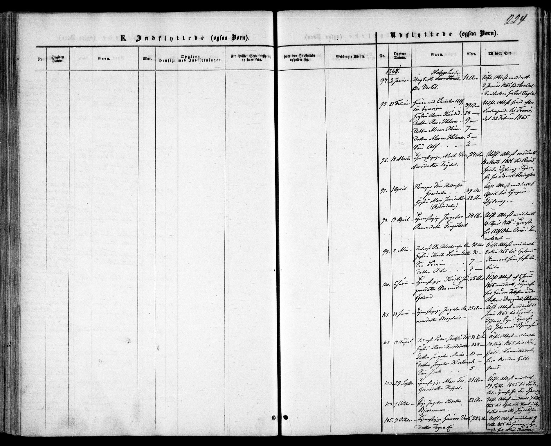 Gjerstad sokneprestkontor, AV/SAK-1111-0014/F/Fa/Faa/L0007: Parish register (official) no. A 7, 1858-1875, p. 224