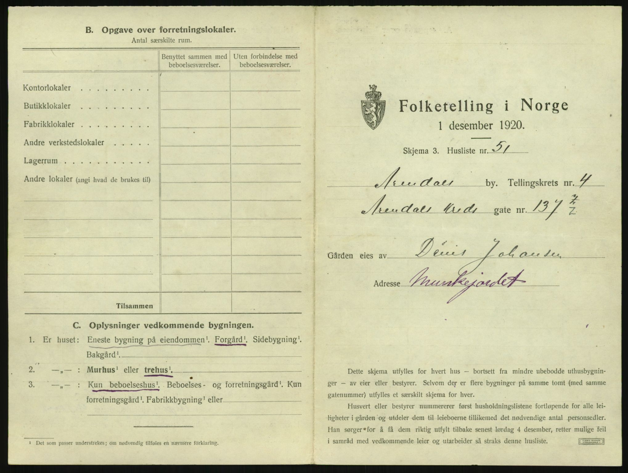 SAK, 1920 census for Arendal, 1920, p. 558