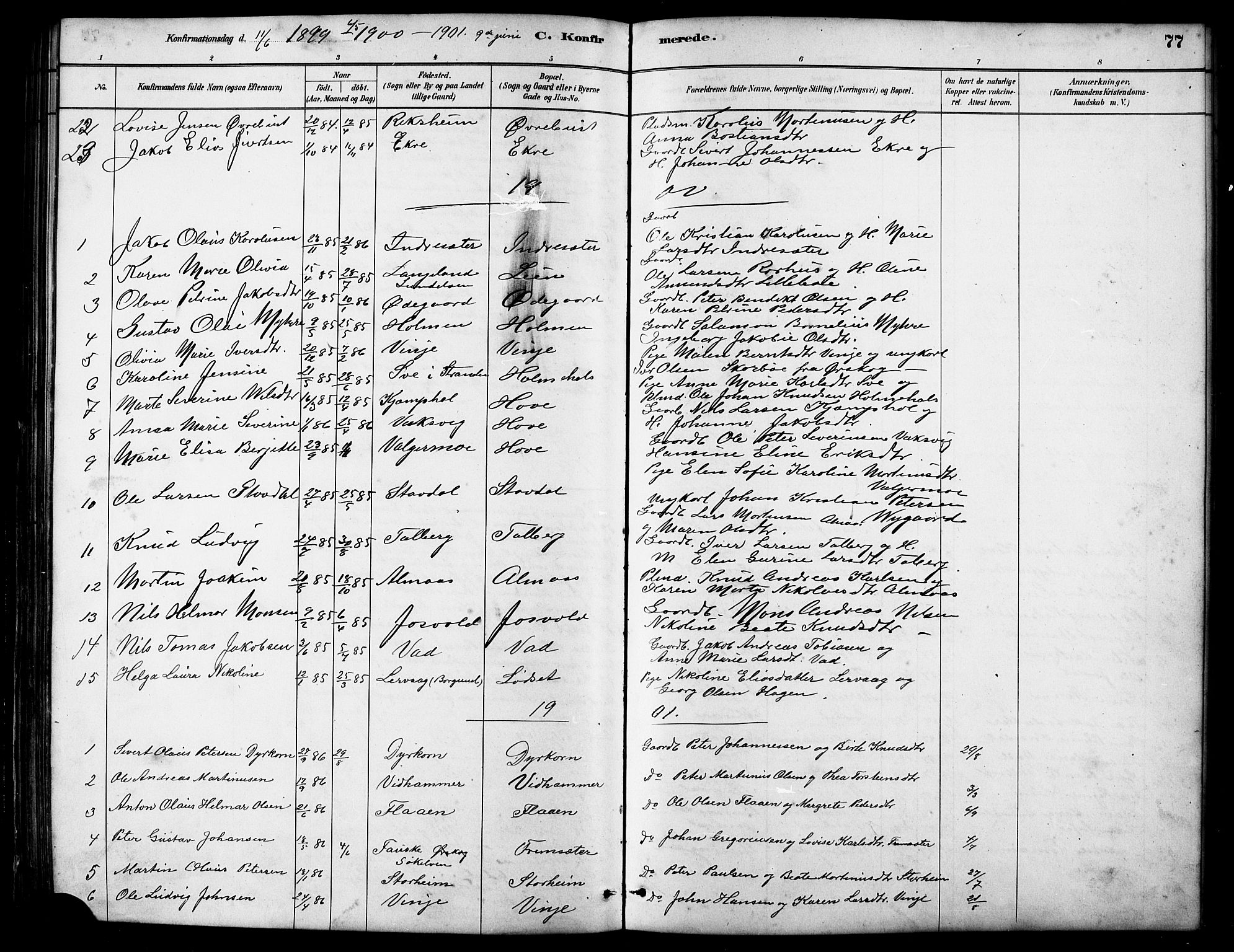 Ministerialprotokoller, klokkerbøker og fødselsregistre - Møre og Romsdal, AV/SAT-A-1454/521/L0302: Parish register (copy) no. 521C03, 1882-1907, p. 77