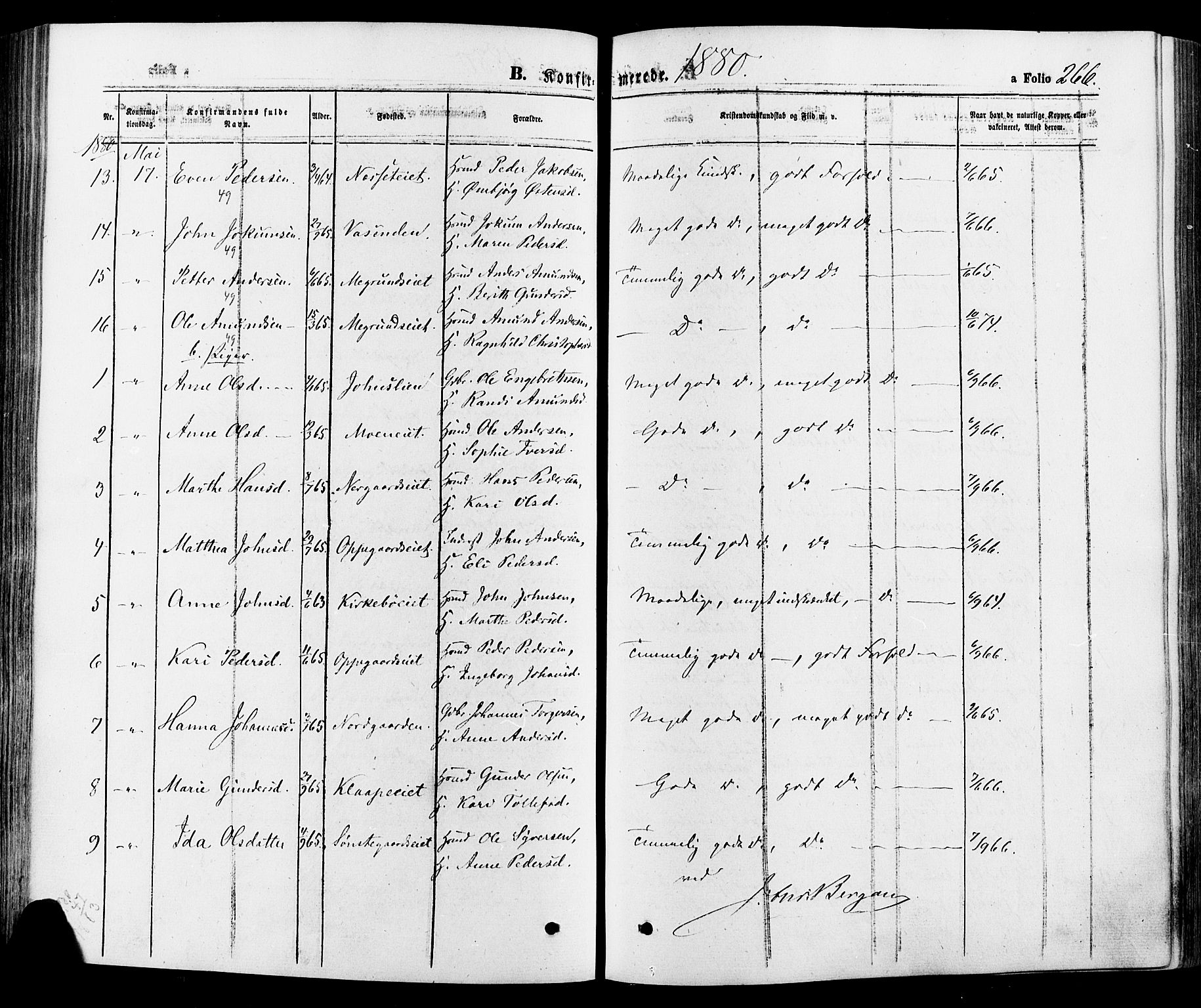 Gausdal prestekontor, SAH/PREST-090/H/Ha/Haa/L0010: Parish register (official) no. 10, 1867-1886, p. 266