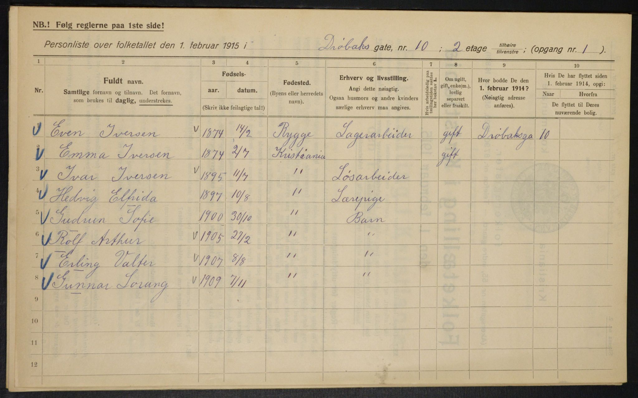 OBA, Municipal Census 1915 for Kristiania, 1915, p. 17417