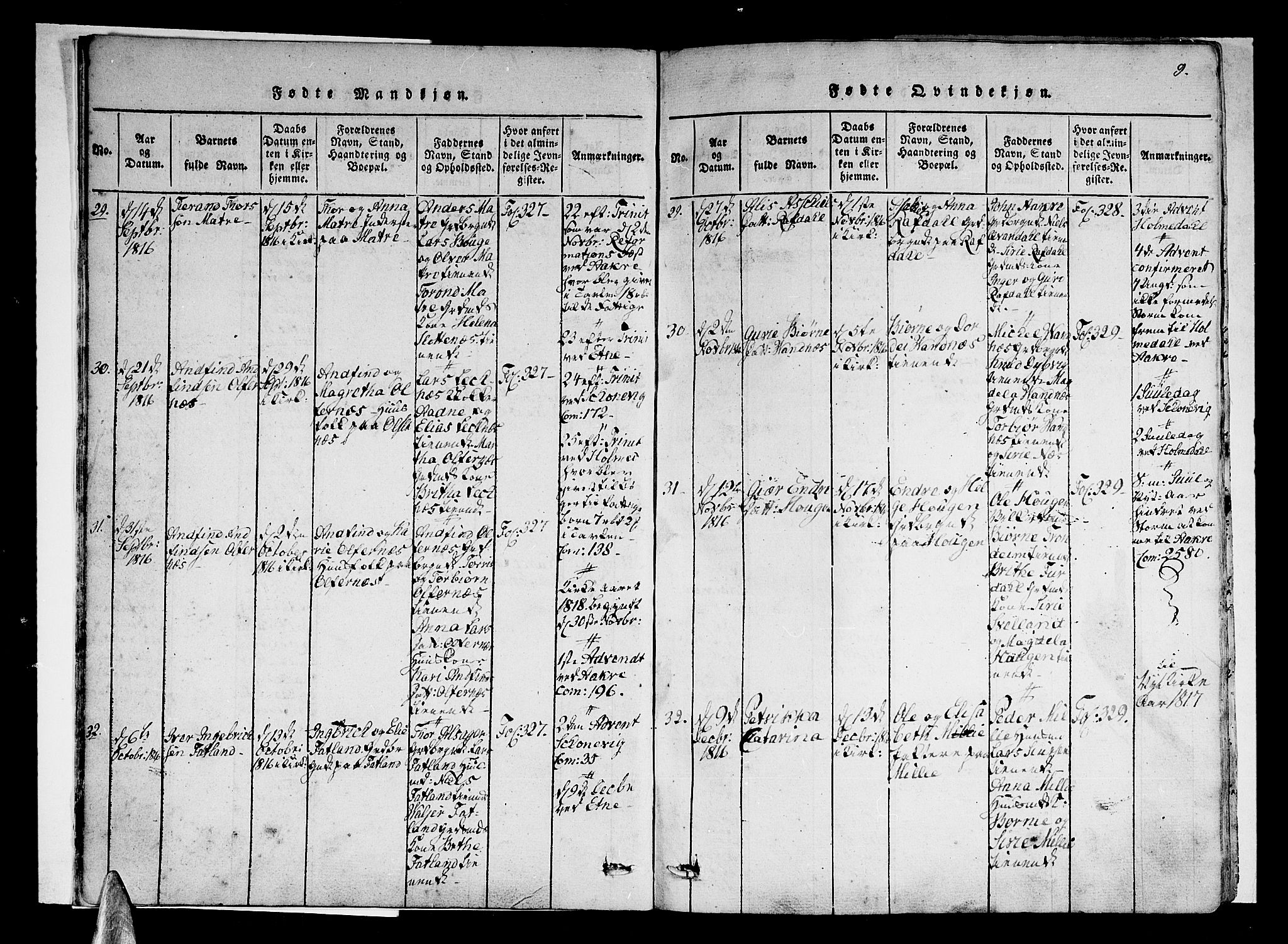 Skånevik sokneprestembete, AV/SAB-A-77801/H/Haa: Parish register (official) no. A 3, 1815-1828, p. 9