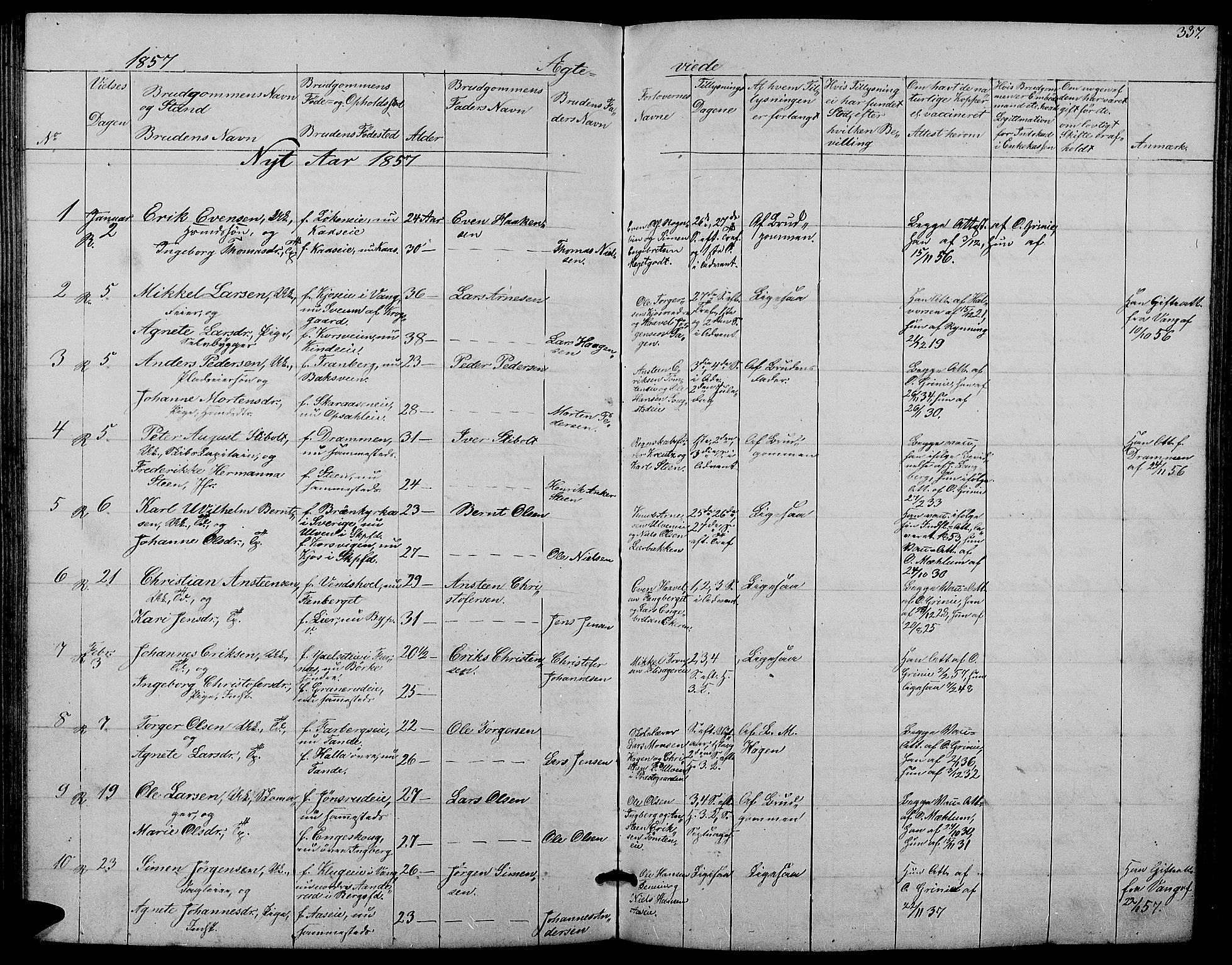 Ringsaker prestekontor, SAH/PREST-014/L/La/L0006: Parish register (copy) no. 6, 1851-1860, p. 337