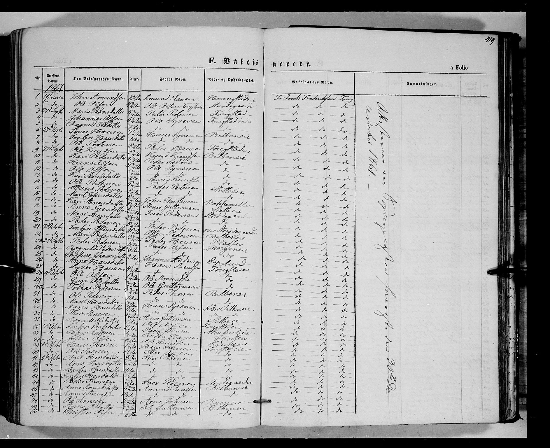 Vågå prestekontor, AV/SAH-PREST-076/H/Ha/Haa/L0006: Parish register (official) no. 6 /1, 1856-1872, p. 419