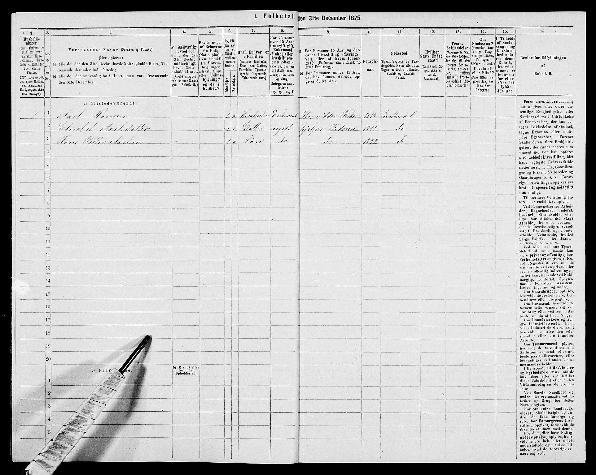 SAK, 1875 census for 1012P Oddernes, 1875, p. 1238