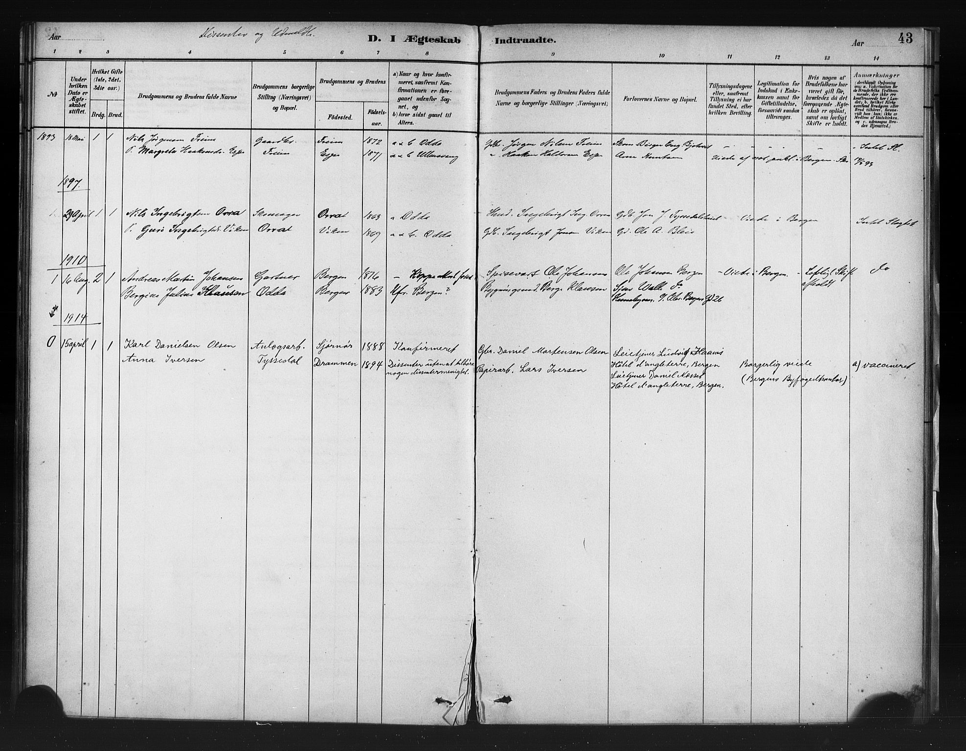 Odda Sokneprestembete, AV/SAB-A-77201/H/Haa: Parish register (official) no. A 1, 1883-1919, p. 43