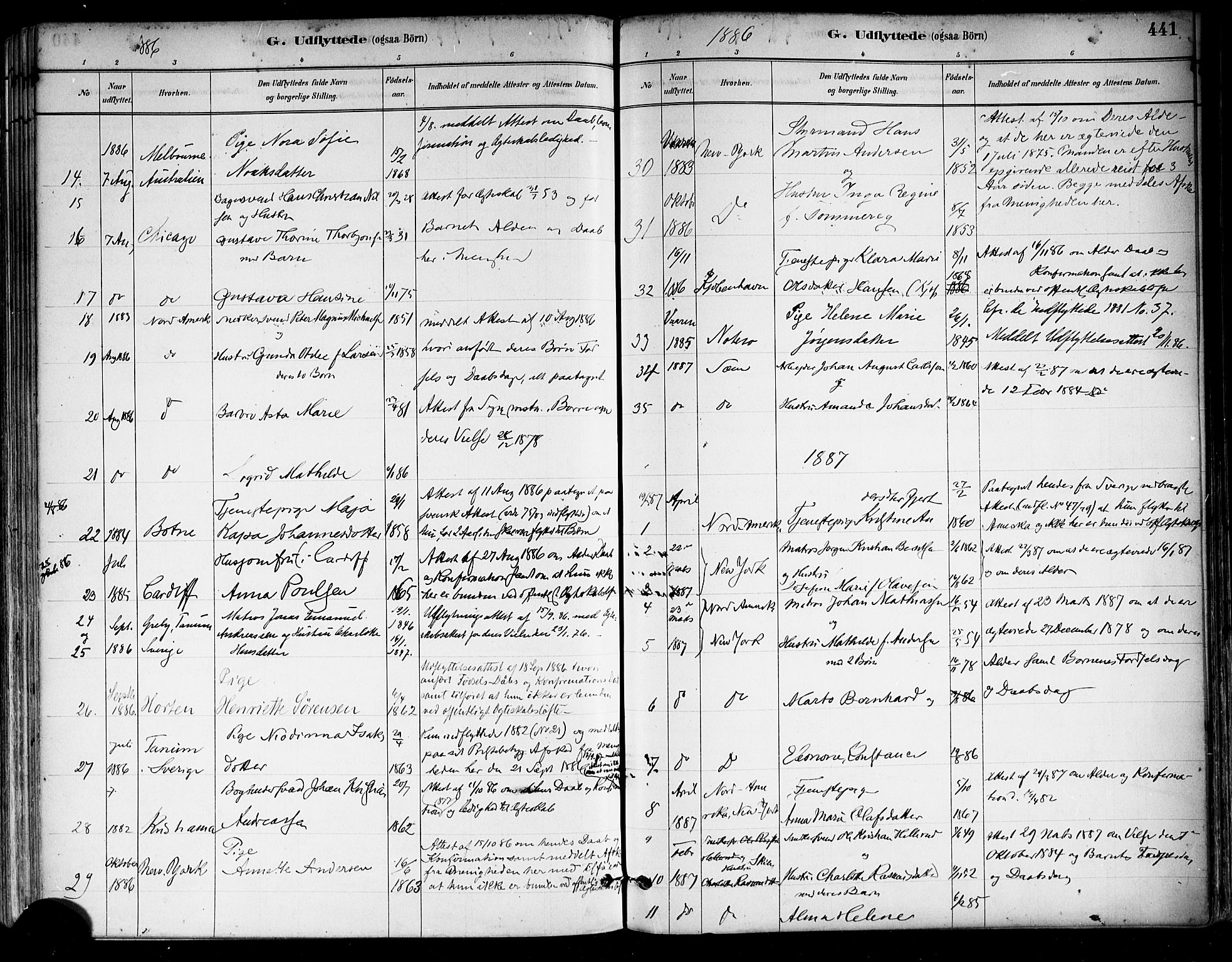 Tønsberg kirkebøker, AV/SAKO-A-330/F/Fa/L0011: Parish register (official) no. I 11, 1881-1890, p. 441