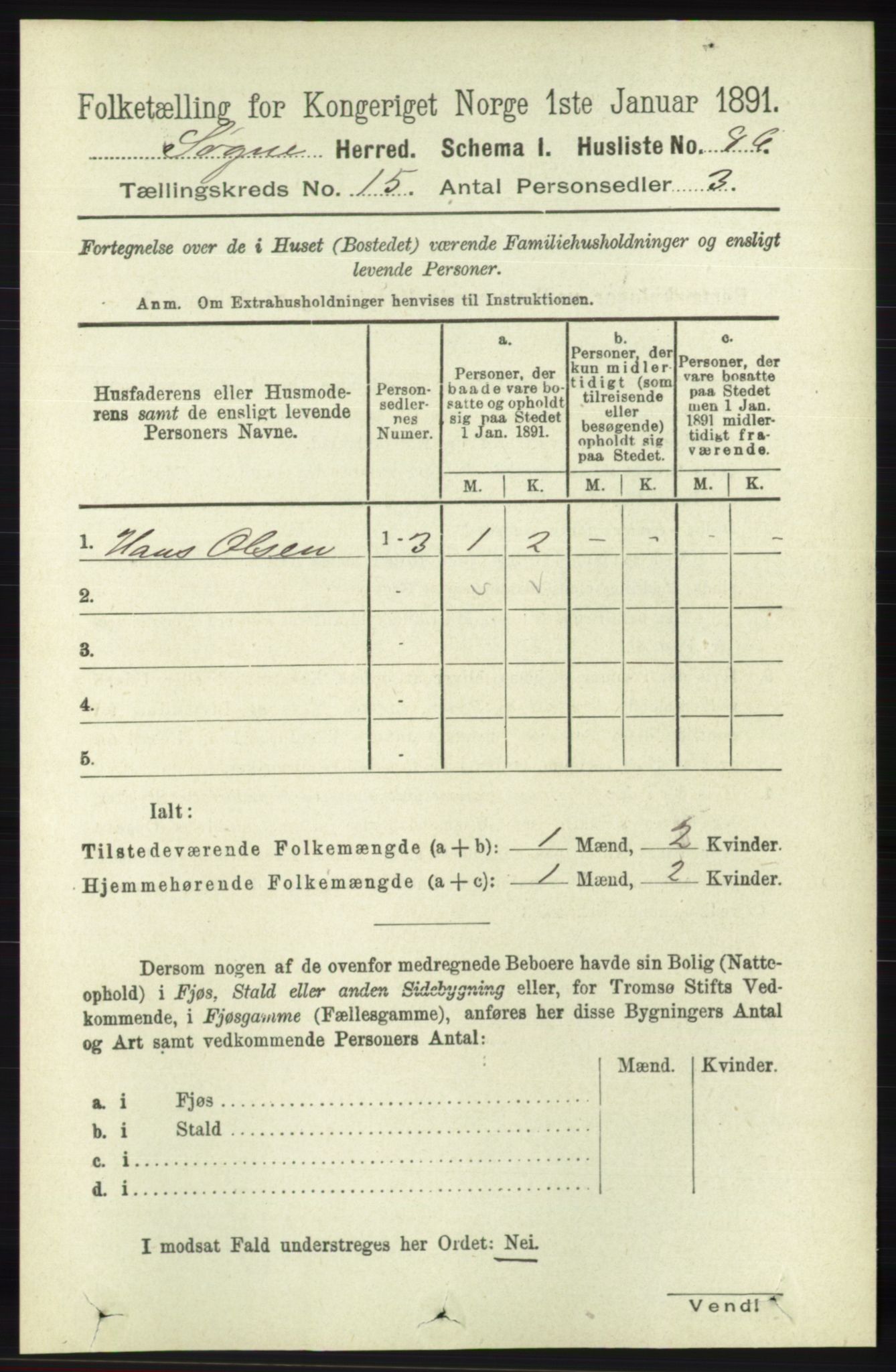 RA, 1891 census for 1018 Søgne, 1891, p. 3883