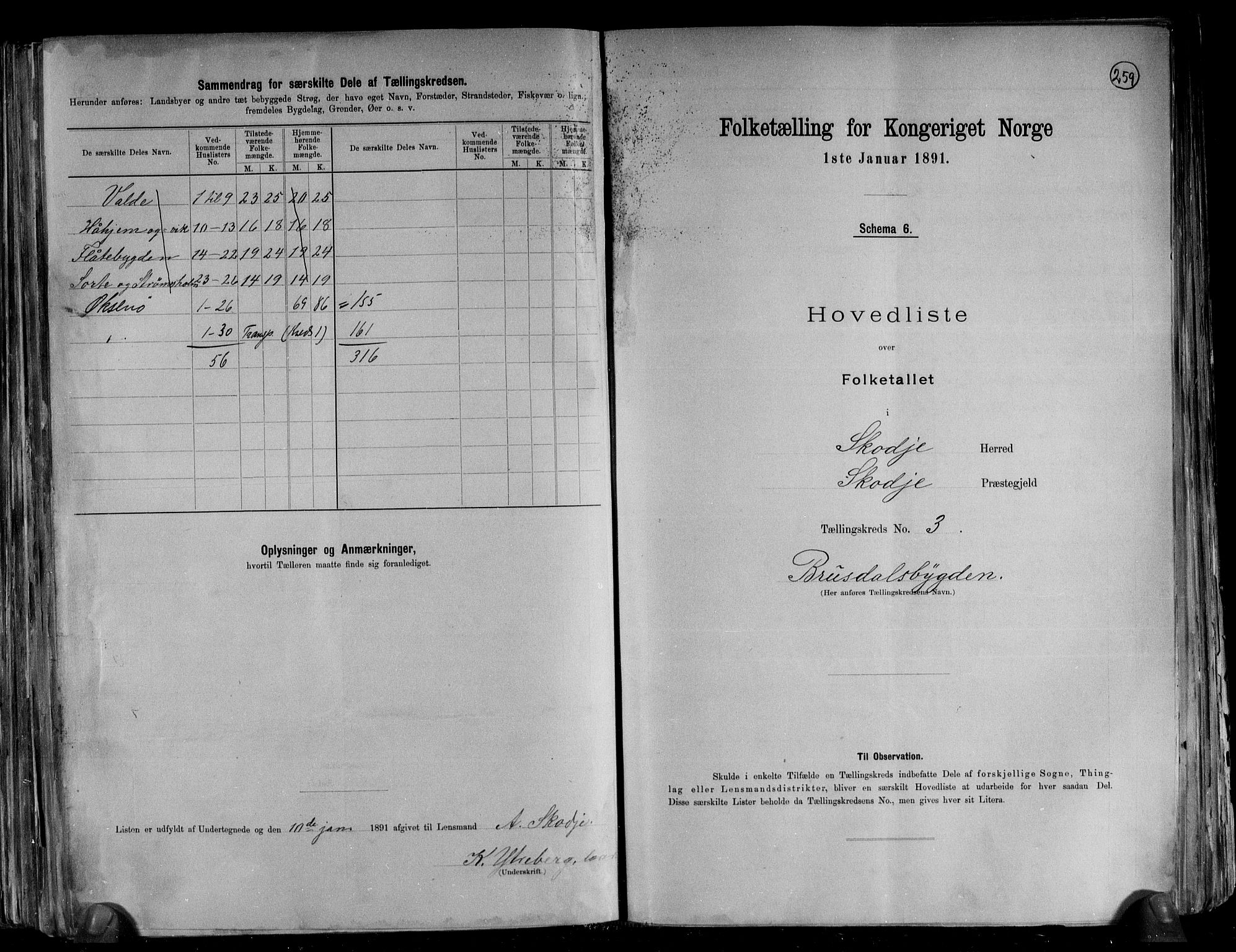 RA, 1891 census for 1529 Skodje, 1891, p. 8