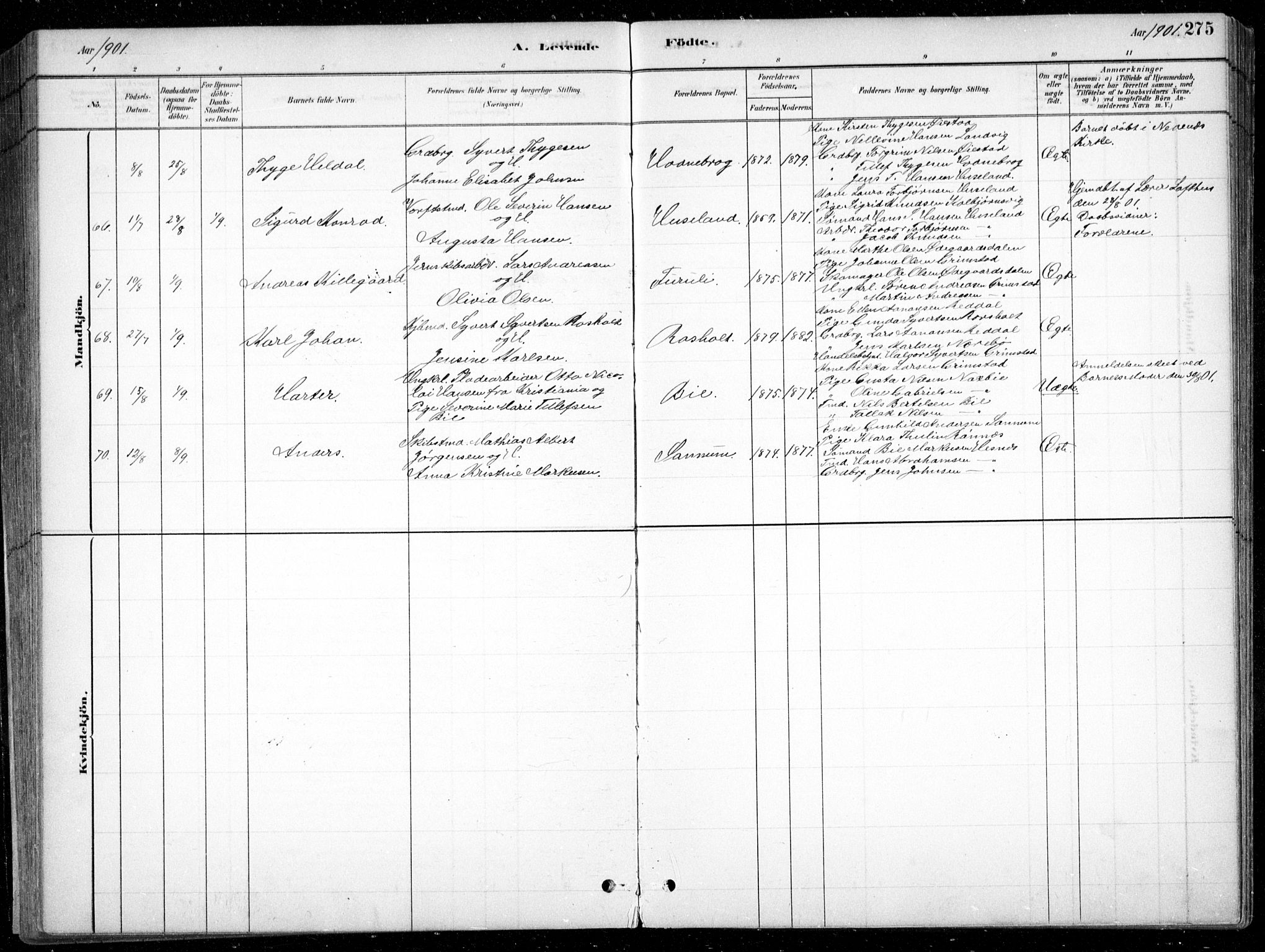 Fjære sokneprestkontor, AV/SAK-1111-0011/F/Fb/L0011: Parish register (copy) no. B 11, 1881-1905, p. 275