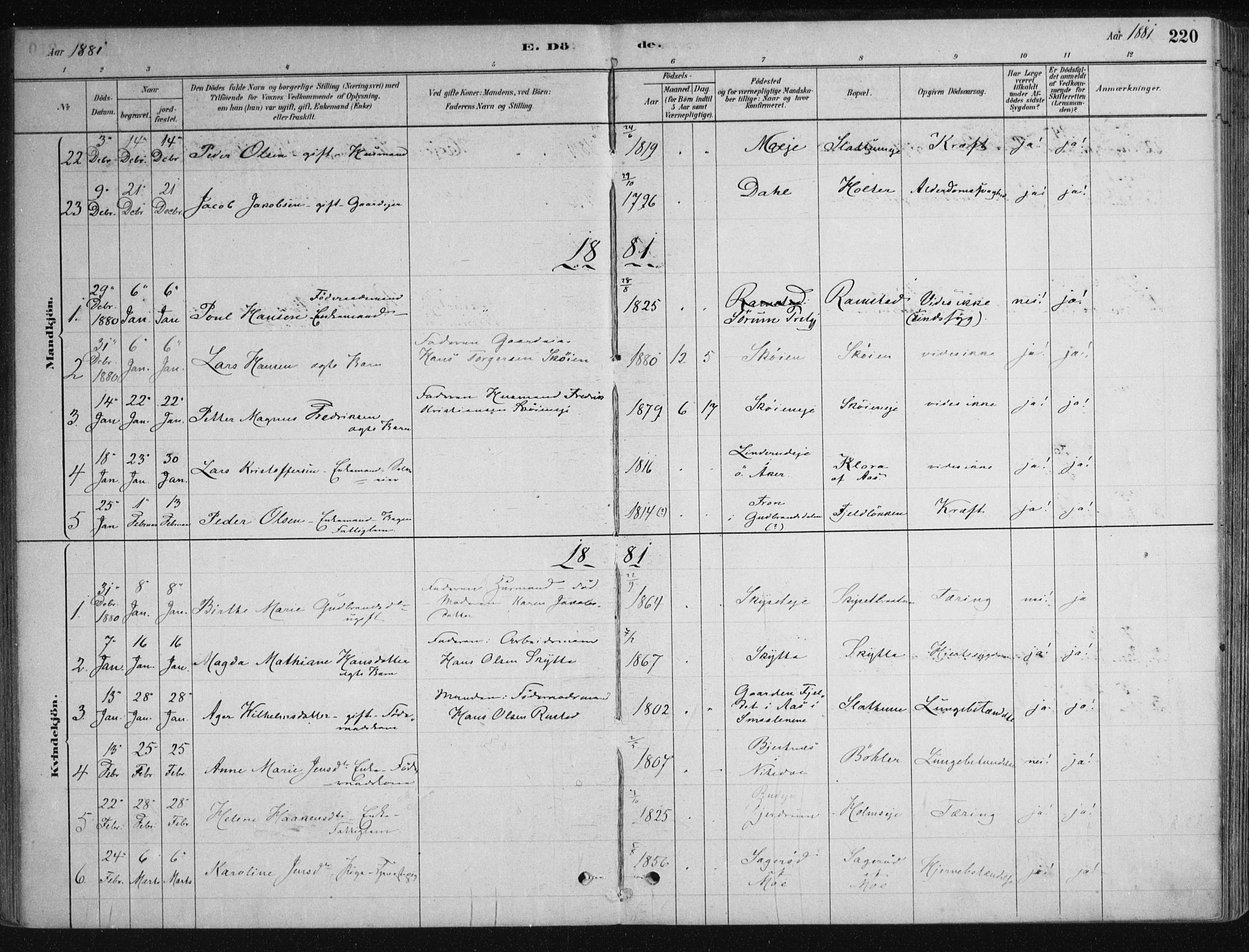 Nittedal prestekontor Kirkebøker, SAO/A-10365a/F/Fa/L0007: Parish register (official) no. I 7, 1879-1901, p. 220