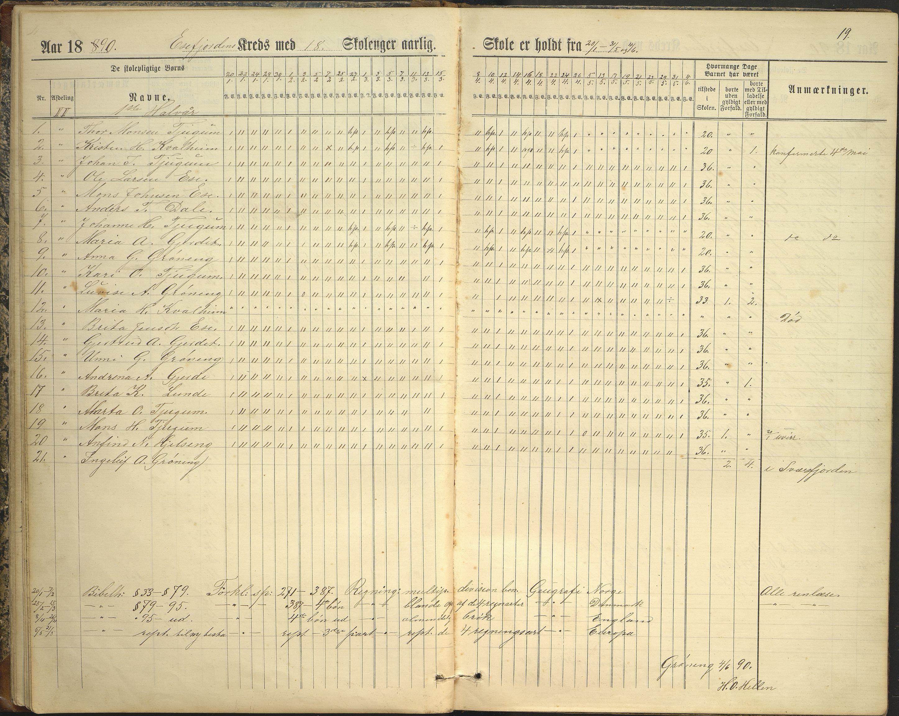 Balestrand kommune. Grøneng skule/Esefjorden skulekrins, VLFK/K-14180.520.07/543/L0001: dagbok for Esefjorden skulekrins, 1882-1905, p. 19