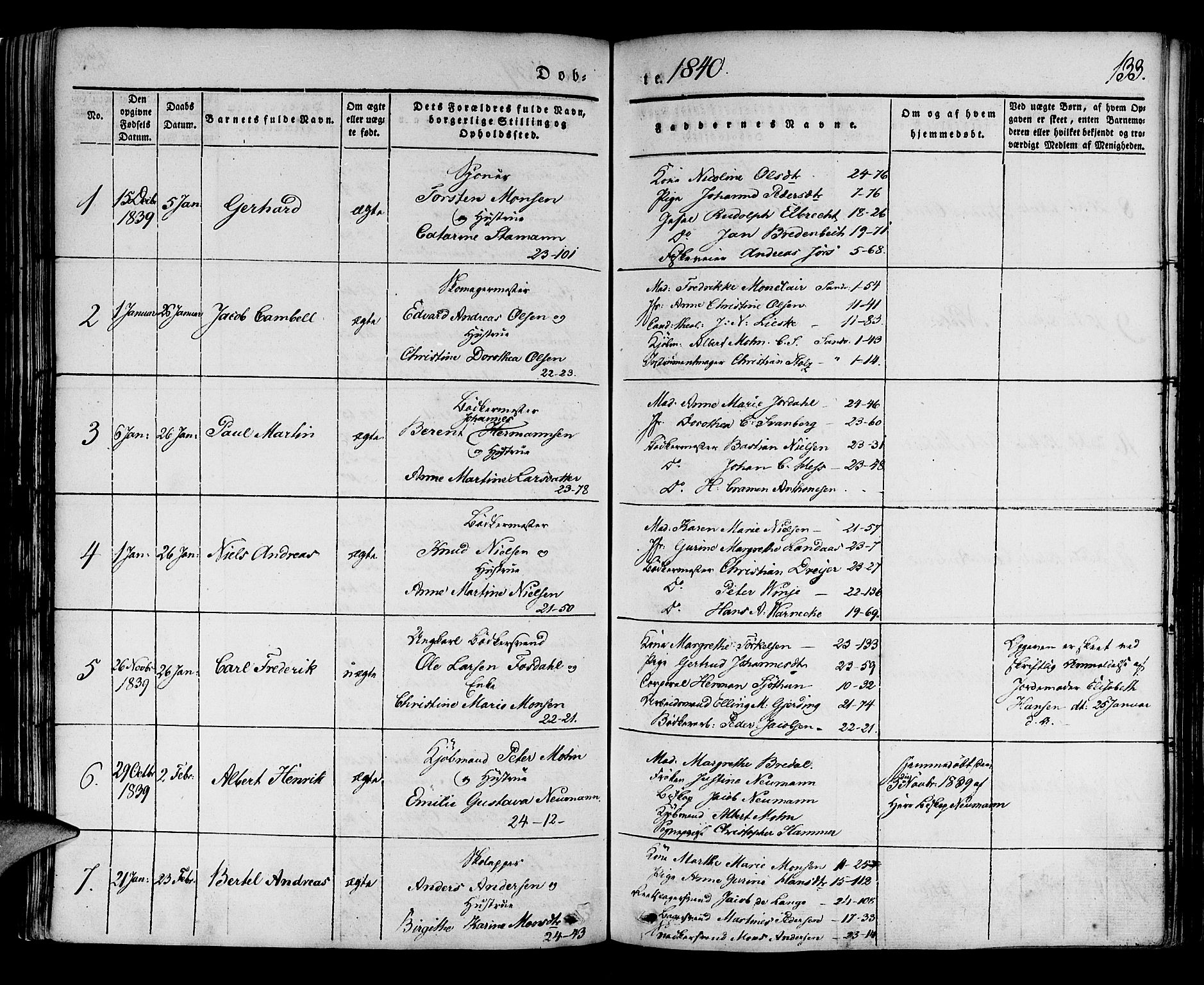 Korskirken sokneprestembete, SAB/A-76101/H/Haa/L0015: Parish register (official) no. B 1, 1833-1841, p. 133
