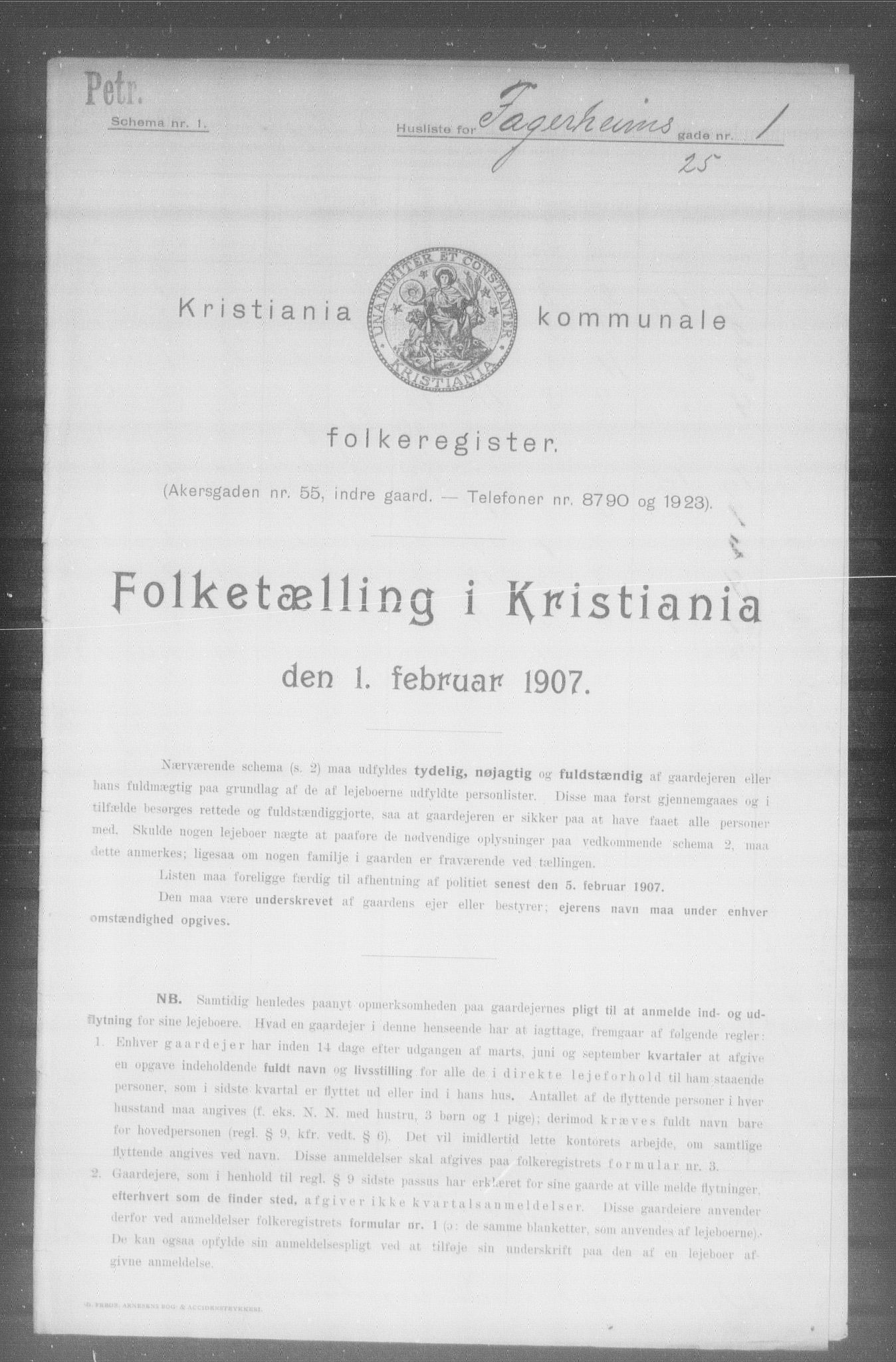 OBA, Municipal Census 1907 for Kristiania, 1907, p. 11654