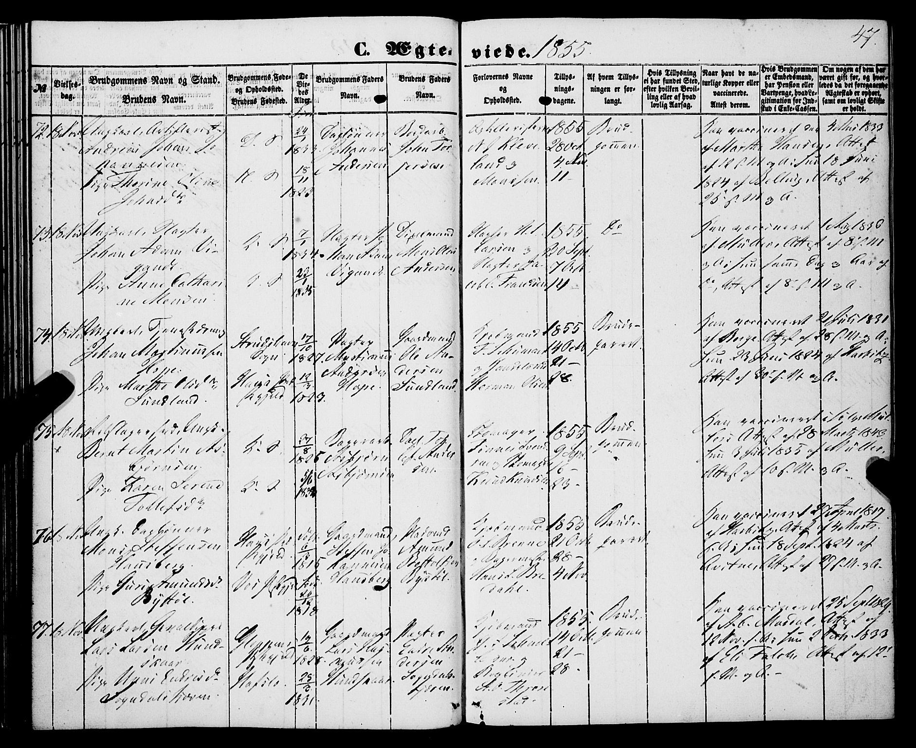 Korskirken sokneprestembete, AV/SAB-A-76101/H/Haa/L0035: Parish register (official) no. D 2, 1852-1867, p. 47