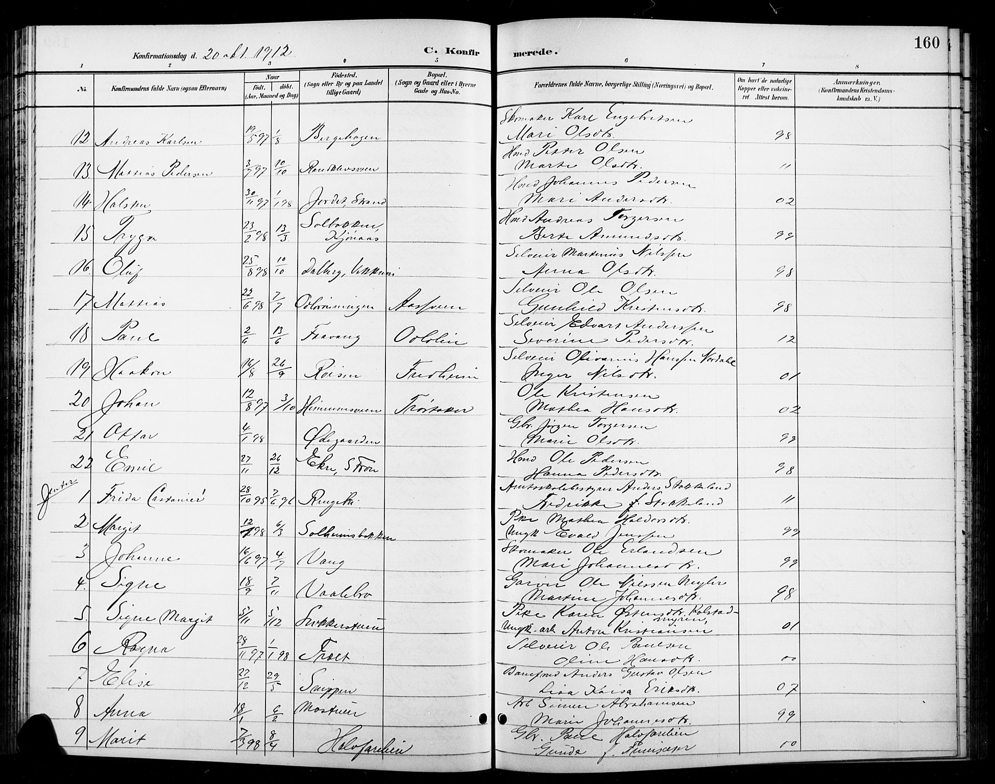 Ringebu prestekontor, SAH/PREST-082/H/Ha/Hab/L0009: Parish register (copy) no. 9, 1899-1921, p. 160
