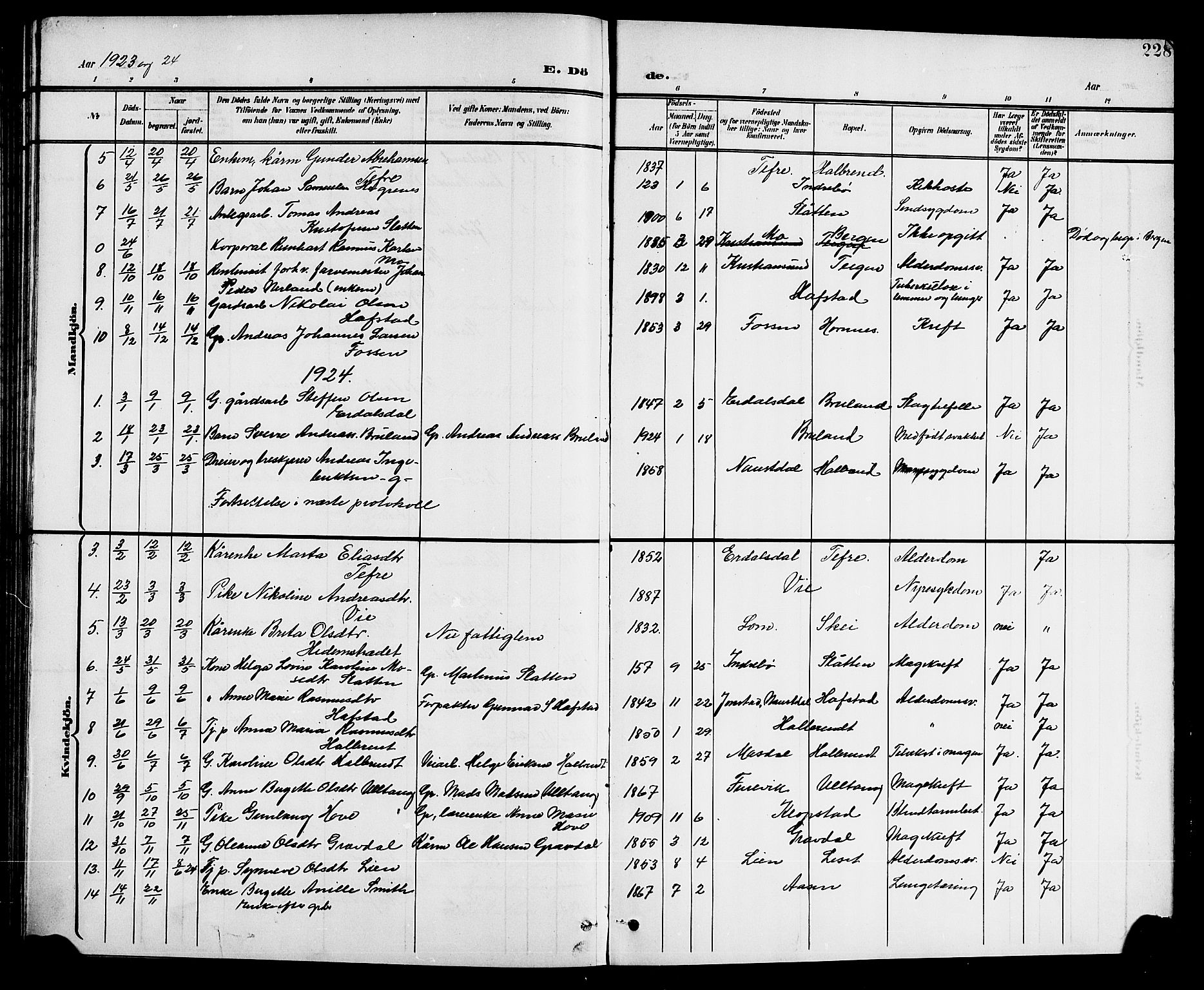 Førde sokneprestembete, AV/SAB-A-79901/H/Hab/Haba/L0003: Parish register (copy) no. A 3, 1899-1924, p. 228