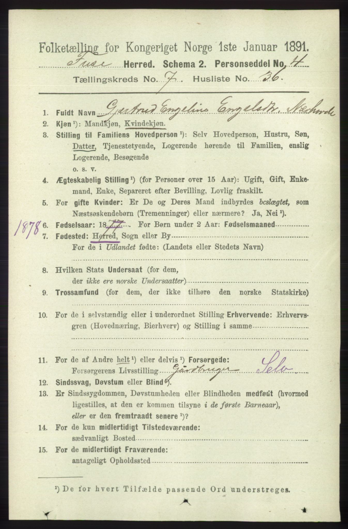 RA, 1891 census for 1241 Fusa, 1891, p. 1540