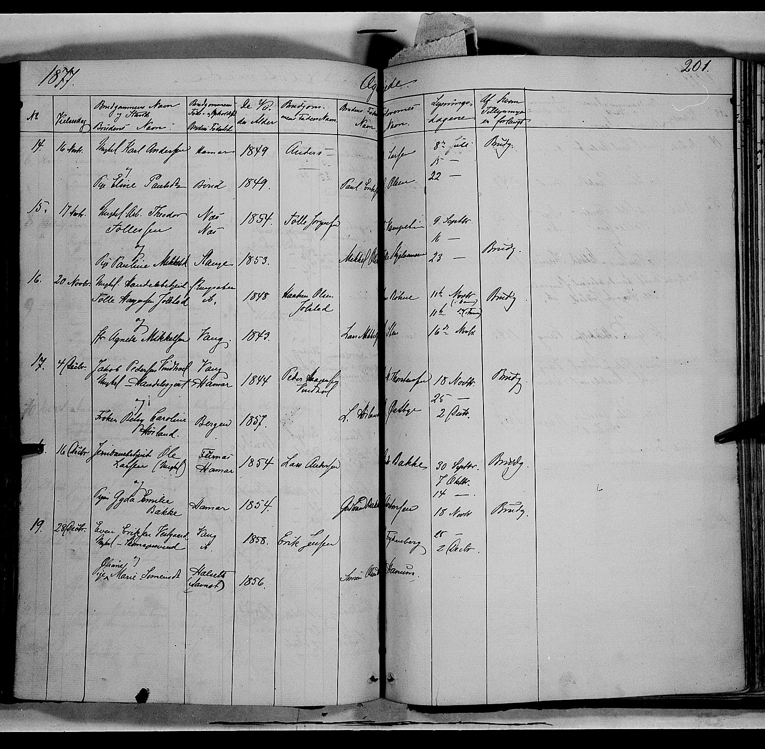 Vang prestekontor, Hedmark, SAH/PREST-008/H/Ha/Haa/L0011: Parish register (official) no. 11, 1852-1877, p. 201